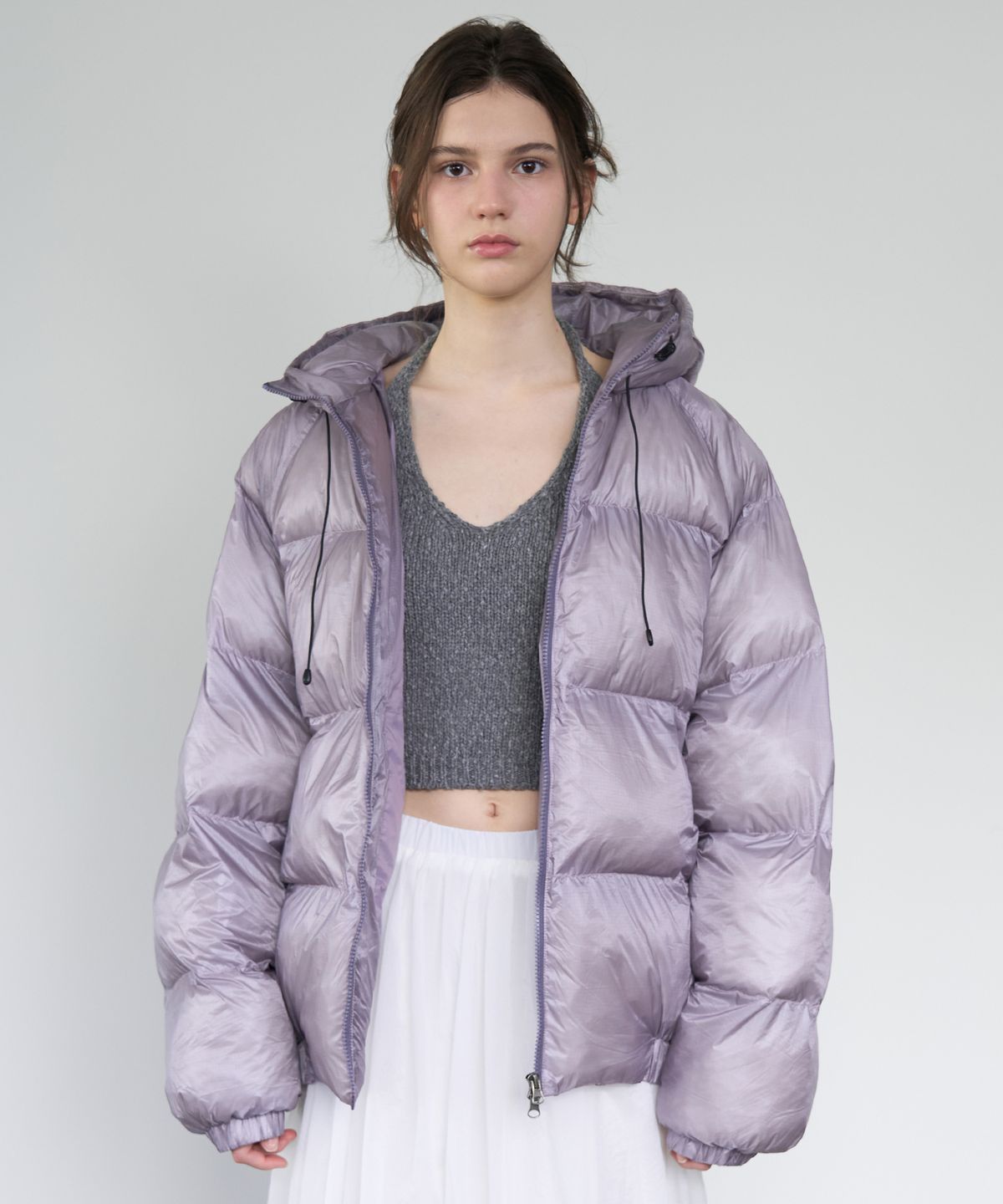 로시로우(LOSSYROW) Haze Sheer Hooded Padding - Purple