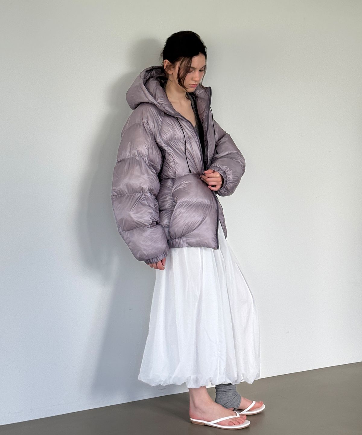 로시로우(LOSSYROW) Haze Sheer Hooded Padding - Purple