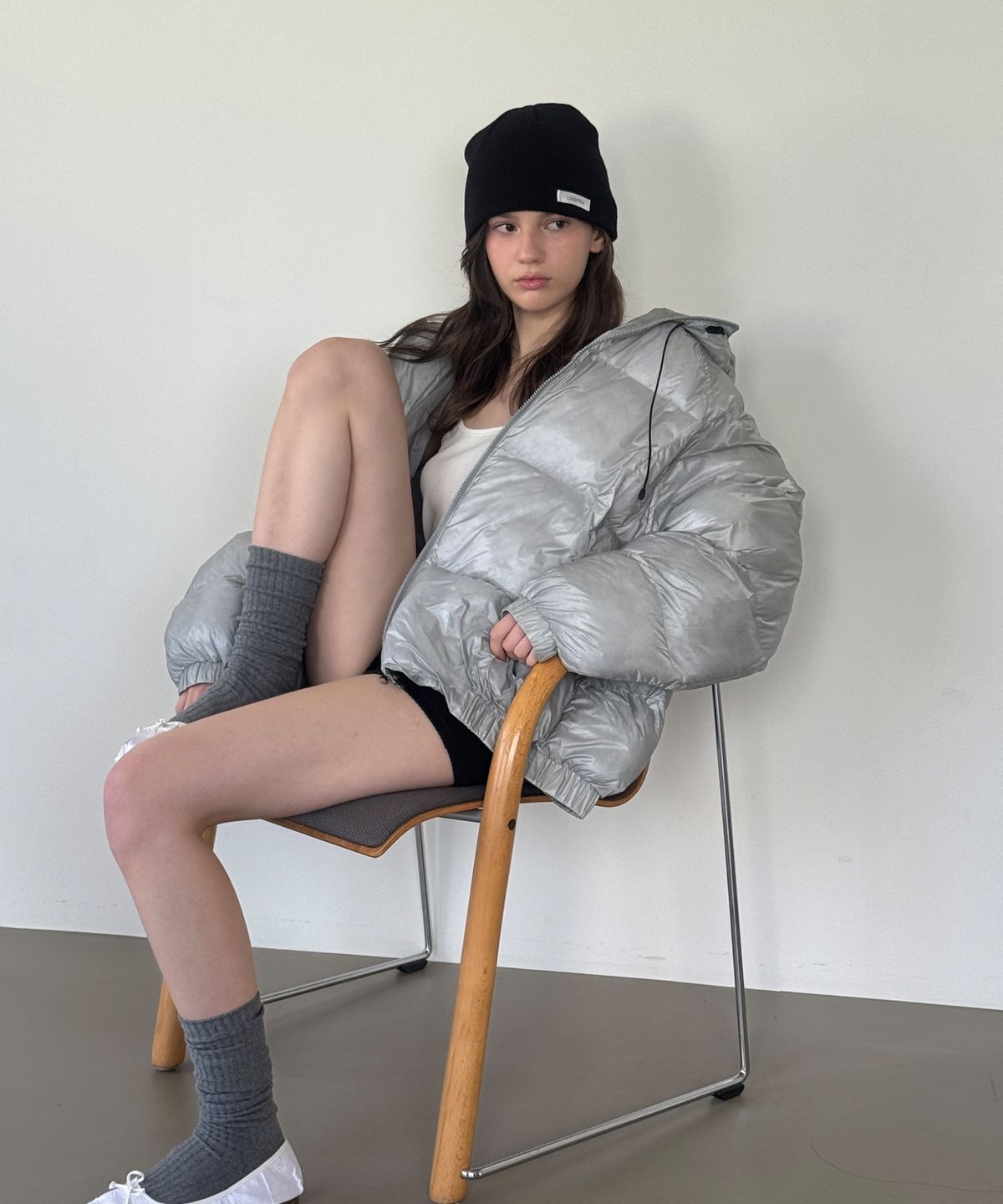 로시로우(LOSSYROW) Haze Sheer Hooded Padding - Light Gray