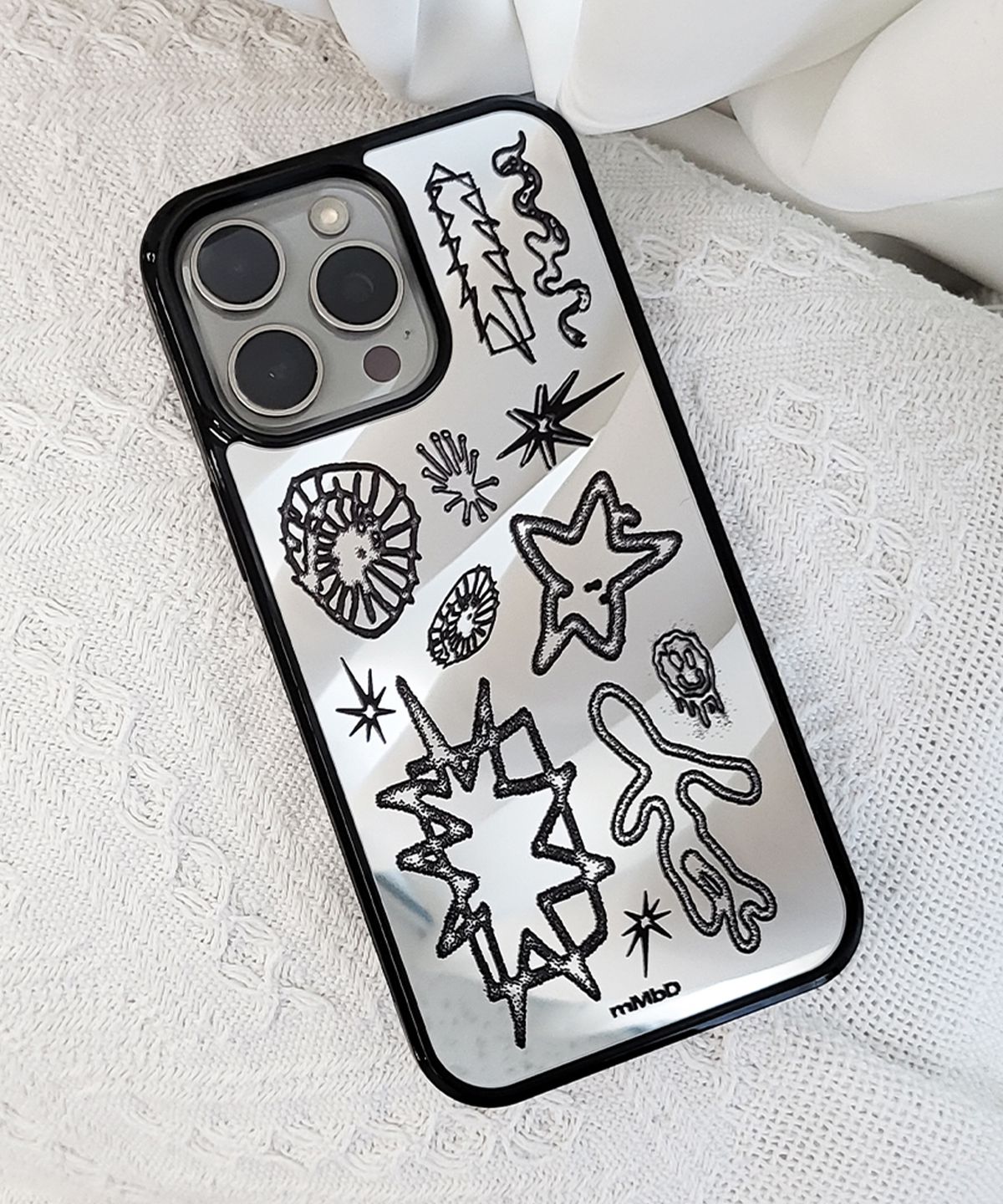 메모리즈바운더리(MEMORIESBOUNDARY) BOUNDARIES Signal Doodle Bumper Mirror Phone Case (BK_BK/MagSafe)