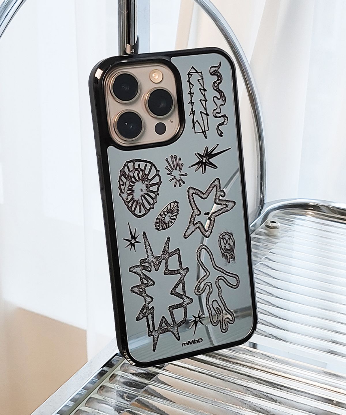 메모리즈바운더리(MEMORIESBOUNDARY) BOUNDARIES Signal Doodle Bumper Mirror Phone Case (BK_BK/MagSafe)