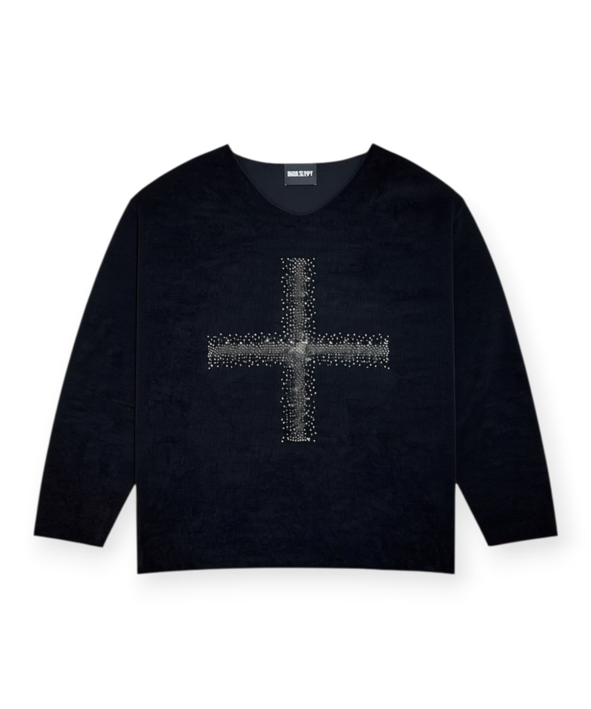 본슬리피(BORN SLIPPY) Crystal Cross Rib V Knit (Black)