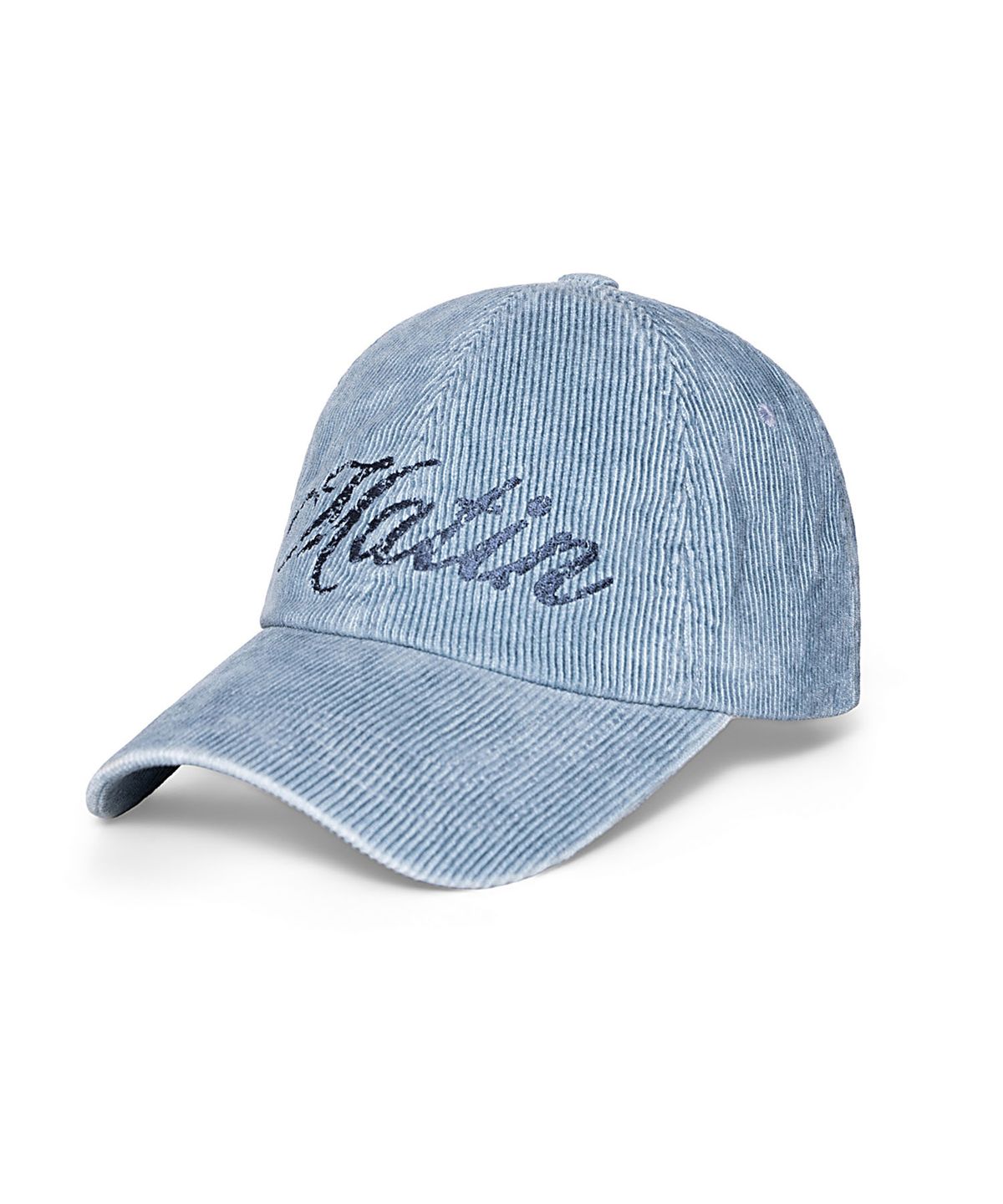 마뗑킴(MATIN KIM) MATIN CRACKED SCRIPT CORDUROY BALL CAP IN LIGHT BLUE