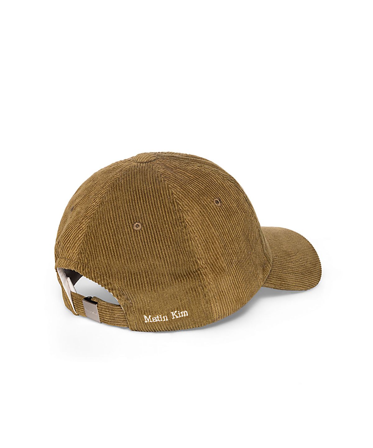 마뗑킴(MATIN KIM) MATIN CRACKED SCRIPT CORDUROY BALL CAP IN KHAKI