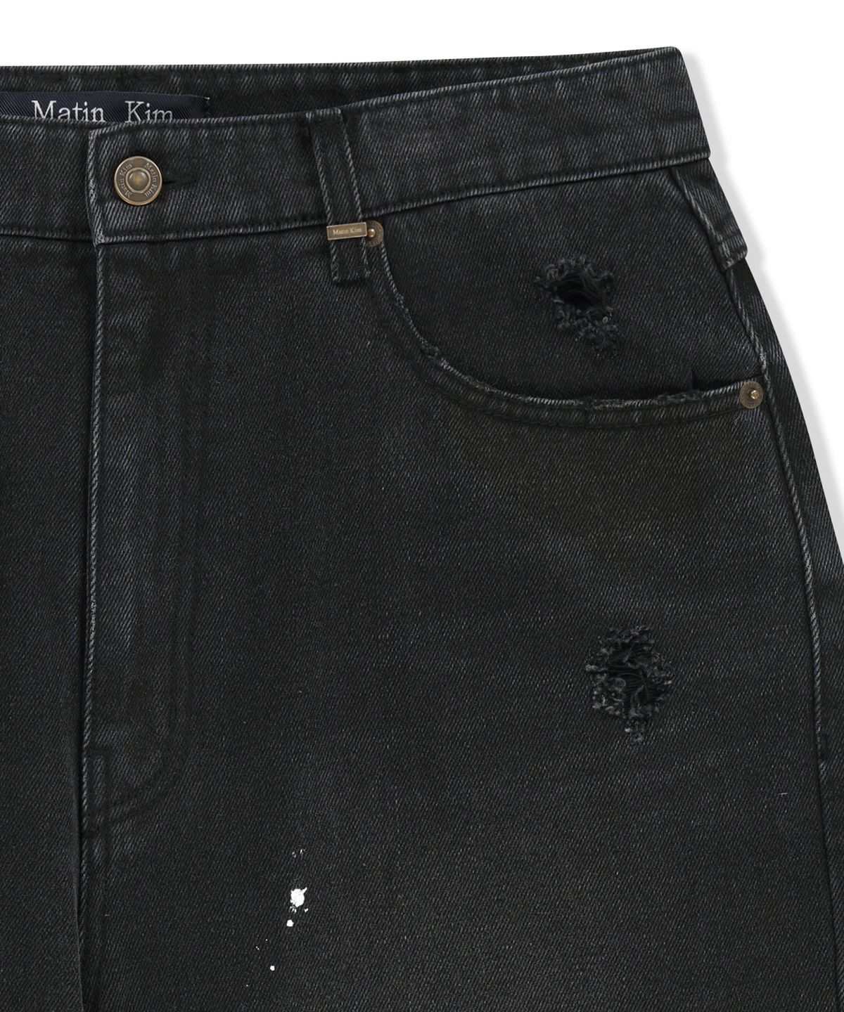 마뗑킴(MATIN KIM) PAINT SPLATTER DENIM PANTS FOR MEN IN BLACK