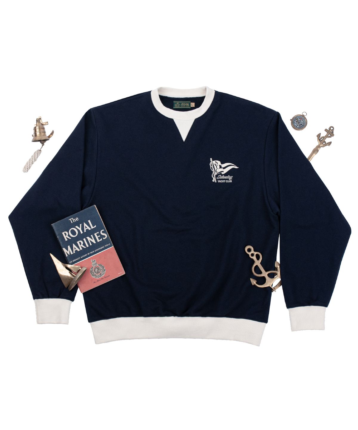 세러데이 레저 클럽(SATURDAY LEISURE CLUB) Saturday Yacht Club Logo Leisure Sweatshirt(Unisex) - Dark Navy & Ivory