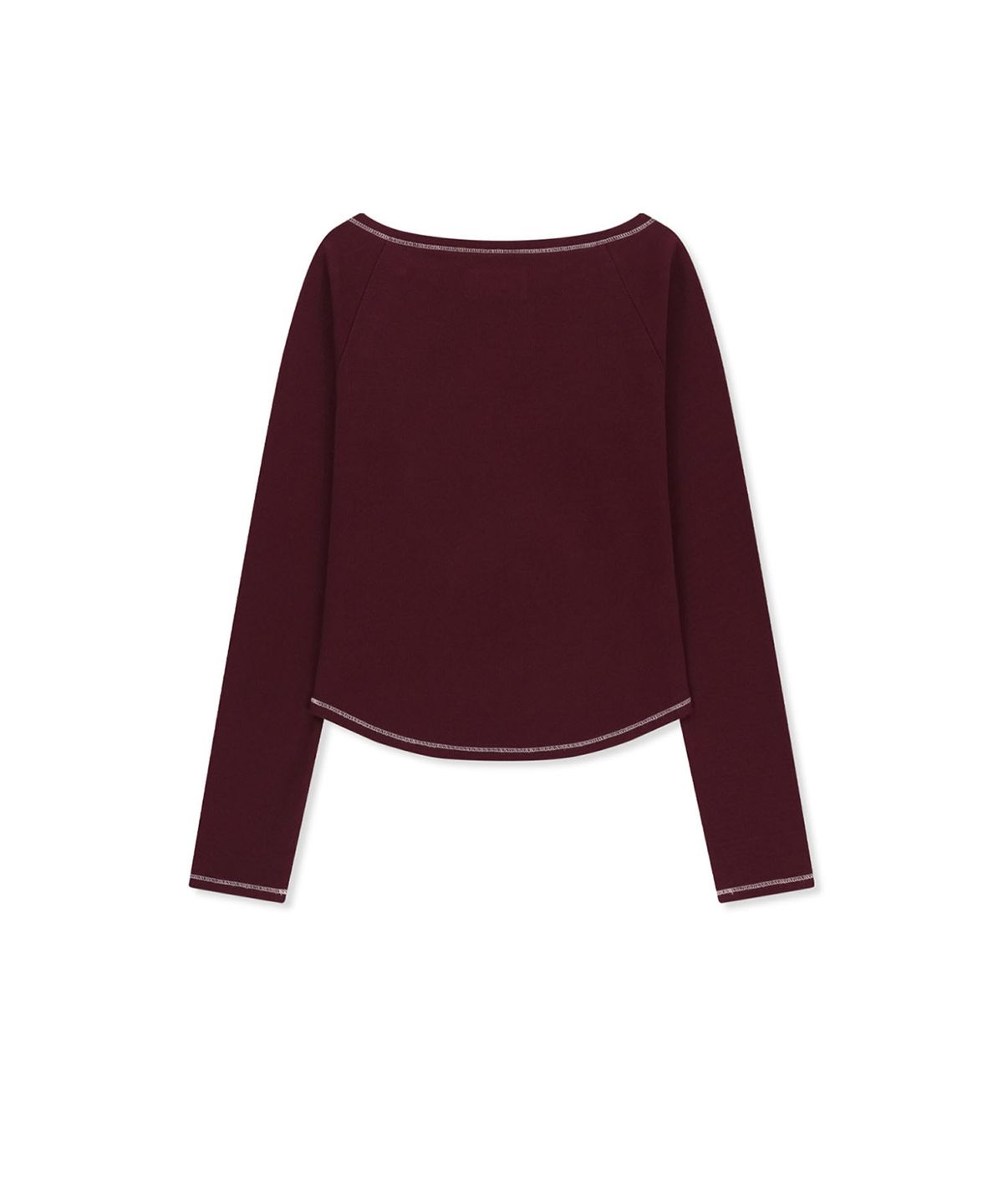 마뗑킴(MATIN KIM) LOGO APPLIQUE BUTTON DETAIL RAGLAN TOP IN WINE