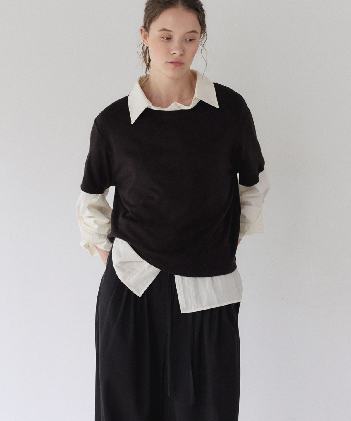 이어닝(YEARNING) SOFT WOOL BLEND T-SHIRT, BLACK