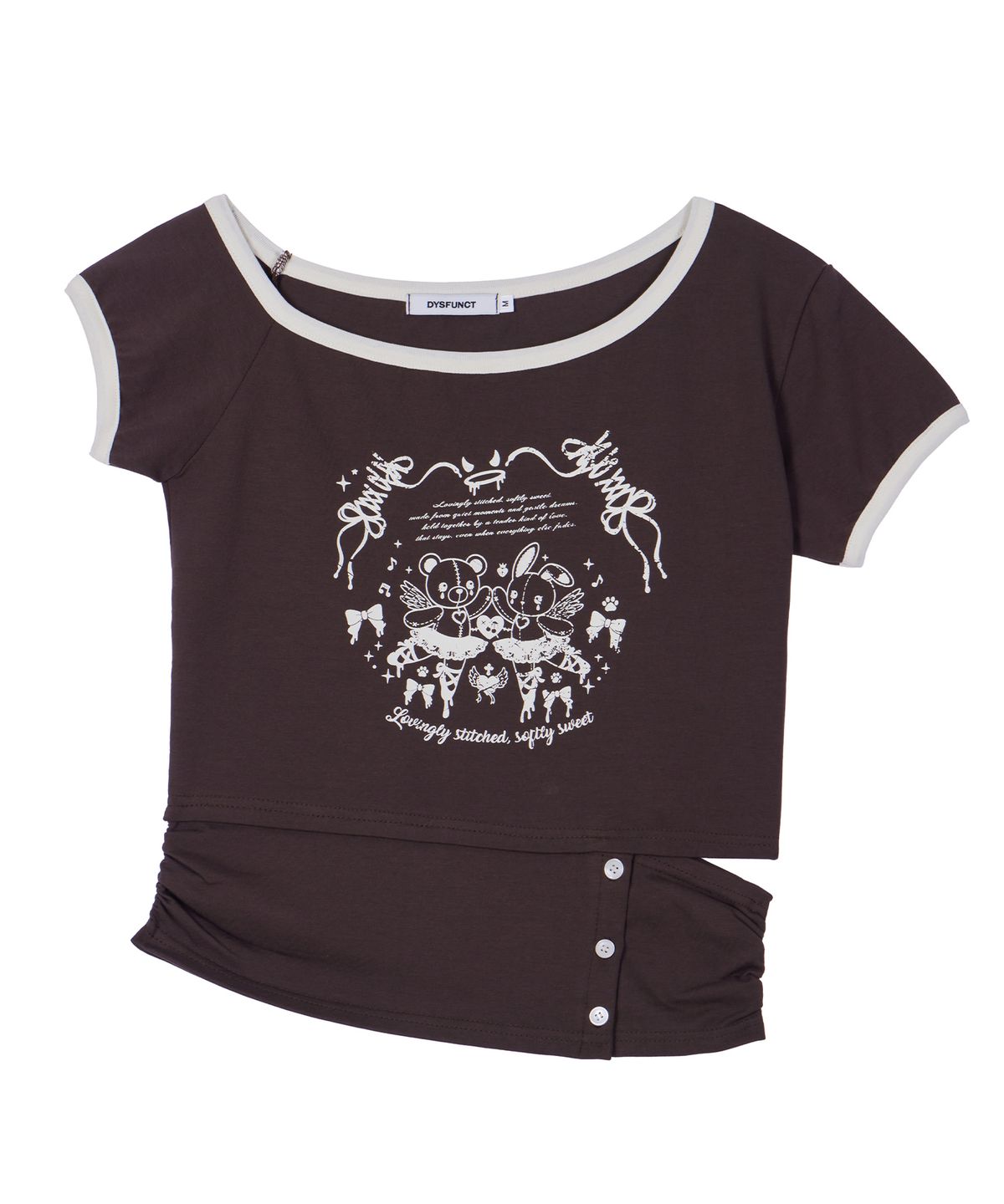 디스펑트(DYSFUNCT) BUTTON SLIT DETAIL LITTLE WINGS T-SHIRT(BROWN)