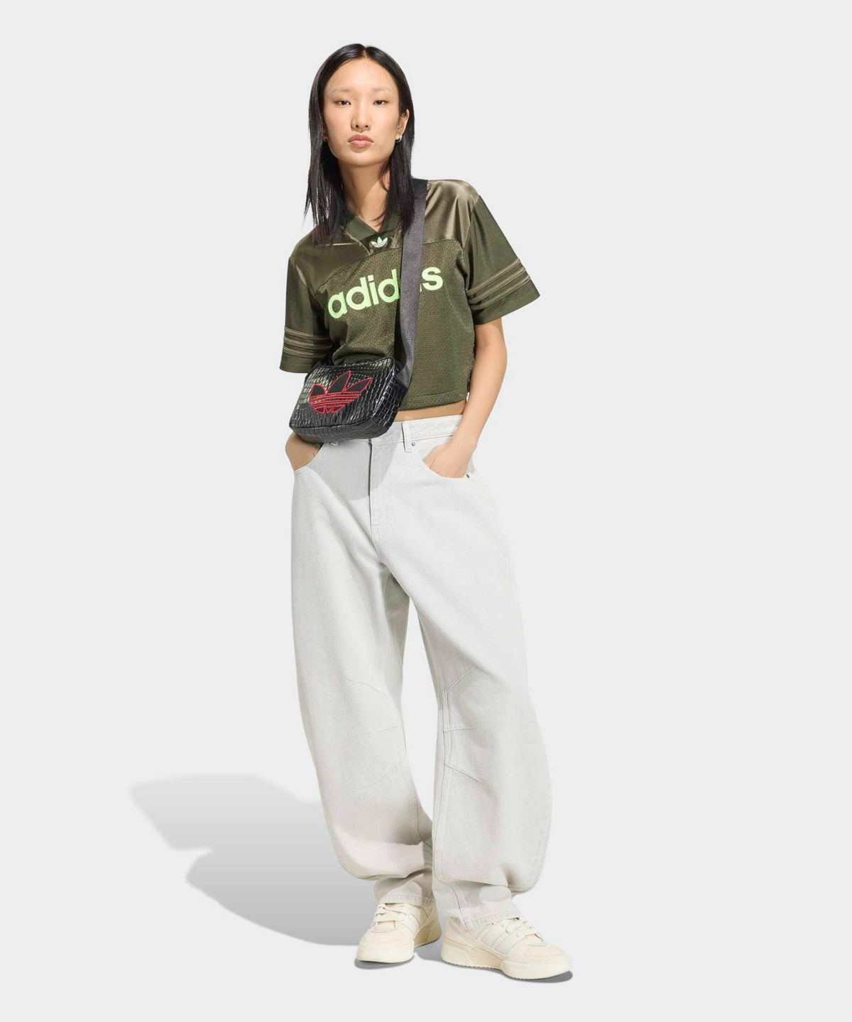 아디다스(ADIDAS) 하이 라이즈 배럴 레그 데님 팬츠 - 그레이데님 / KQ6475