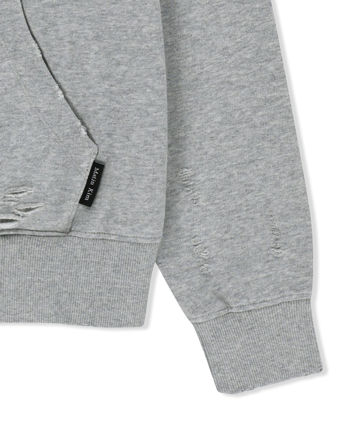 마뗑킴(MATIN KIM) WAFFLE APPLIQUE LOGO HOOD TOP IN GREY
