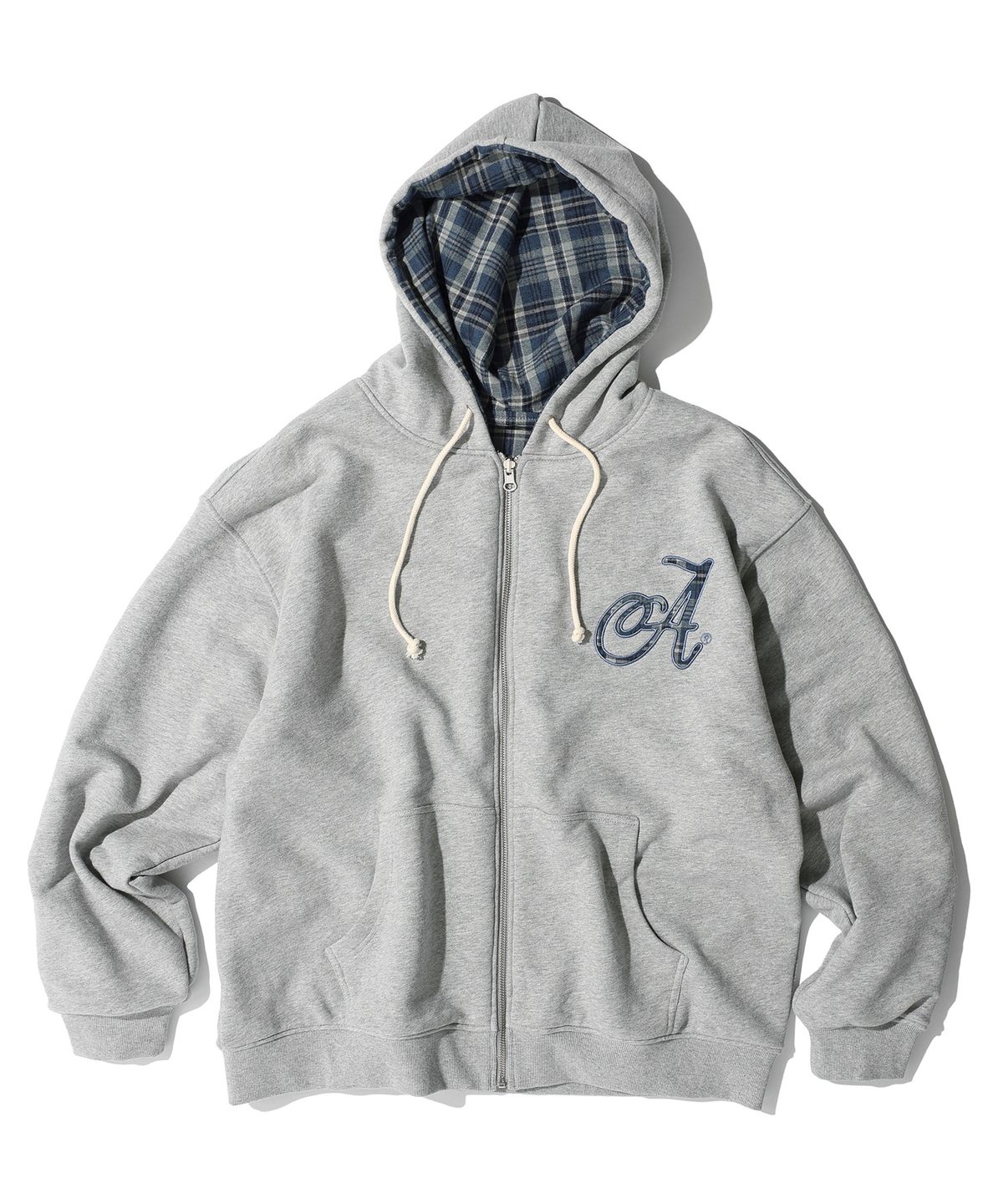에이카화이트(AECA) AECA REVERSIBLE CHECK ZIP UP HOODIE-MELANGE GREY