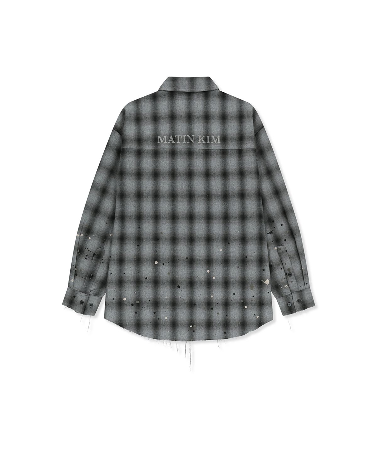 마뗑킴(MATIN KIM) PAINT EFFECT FLANNEL CHECK SHIRT IN GREY