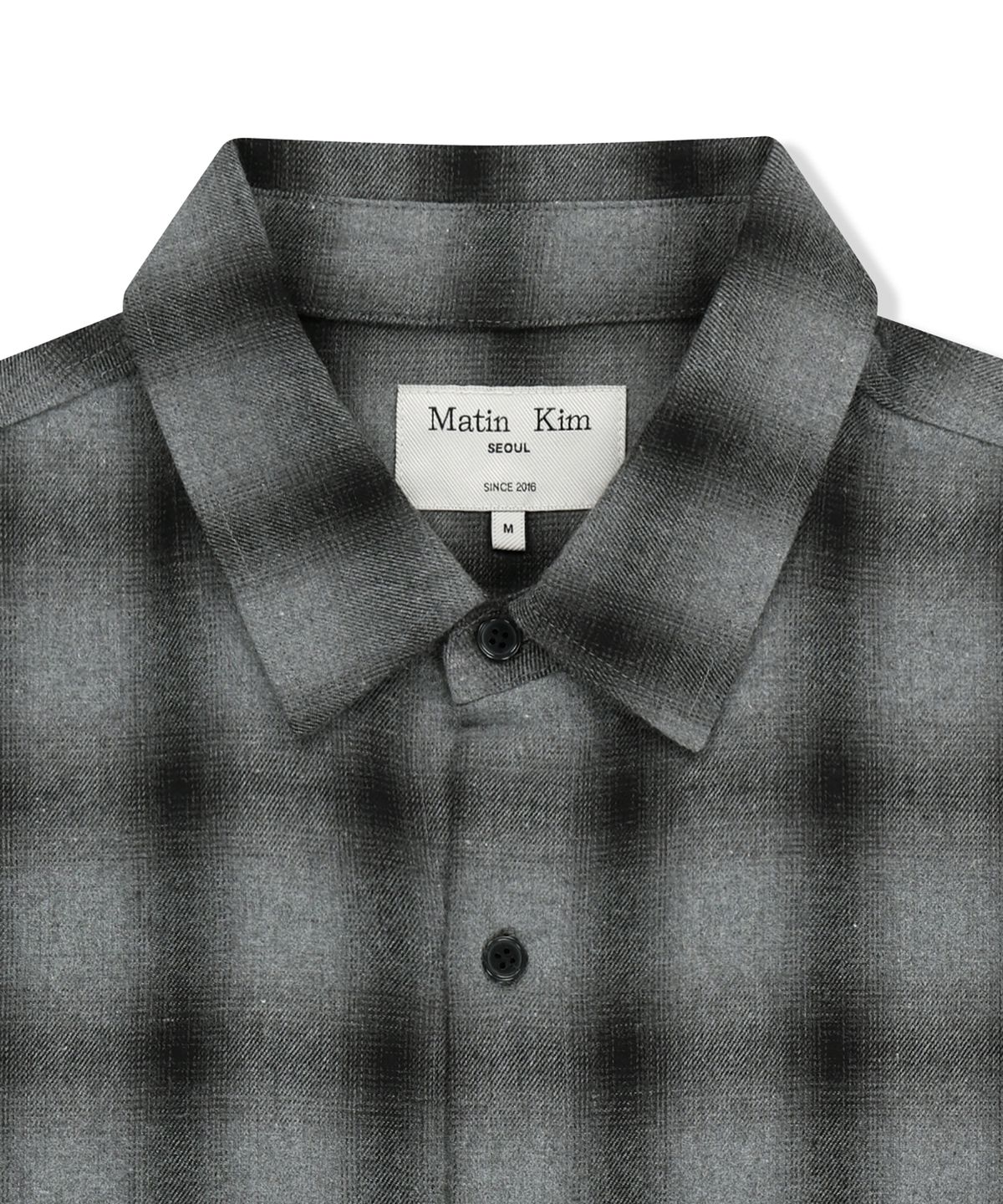 마뗑킴(MATIN KIM) PAINT EFFECT FLANNEL CHECK SHIRT IN GREY