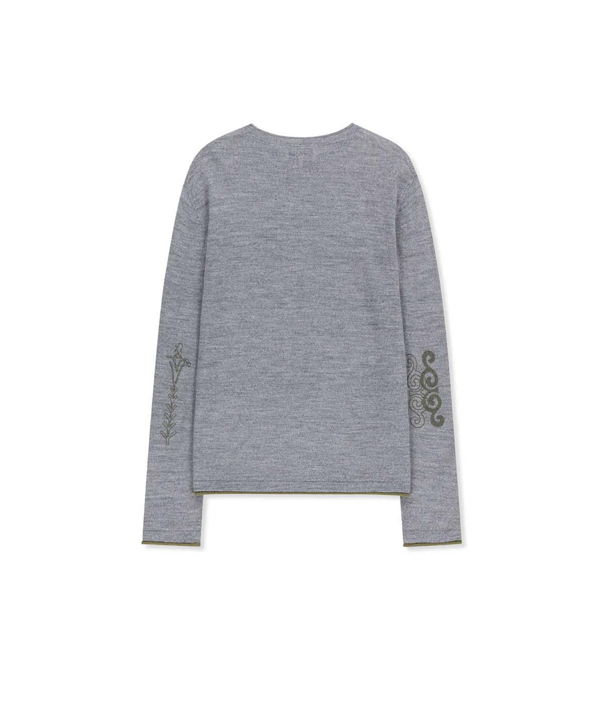 마뗑킴(MATIN KIM) MATIN SLEEVE GRAPHIC SHEER KNIT PULLOVER IN GREY