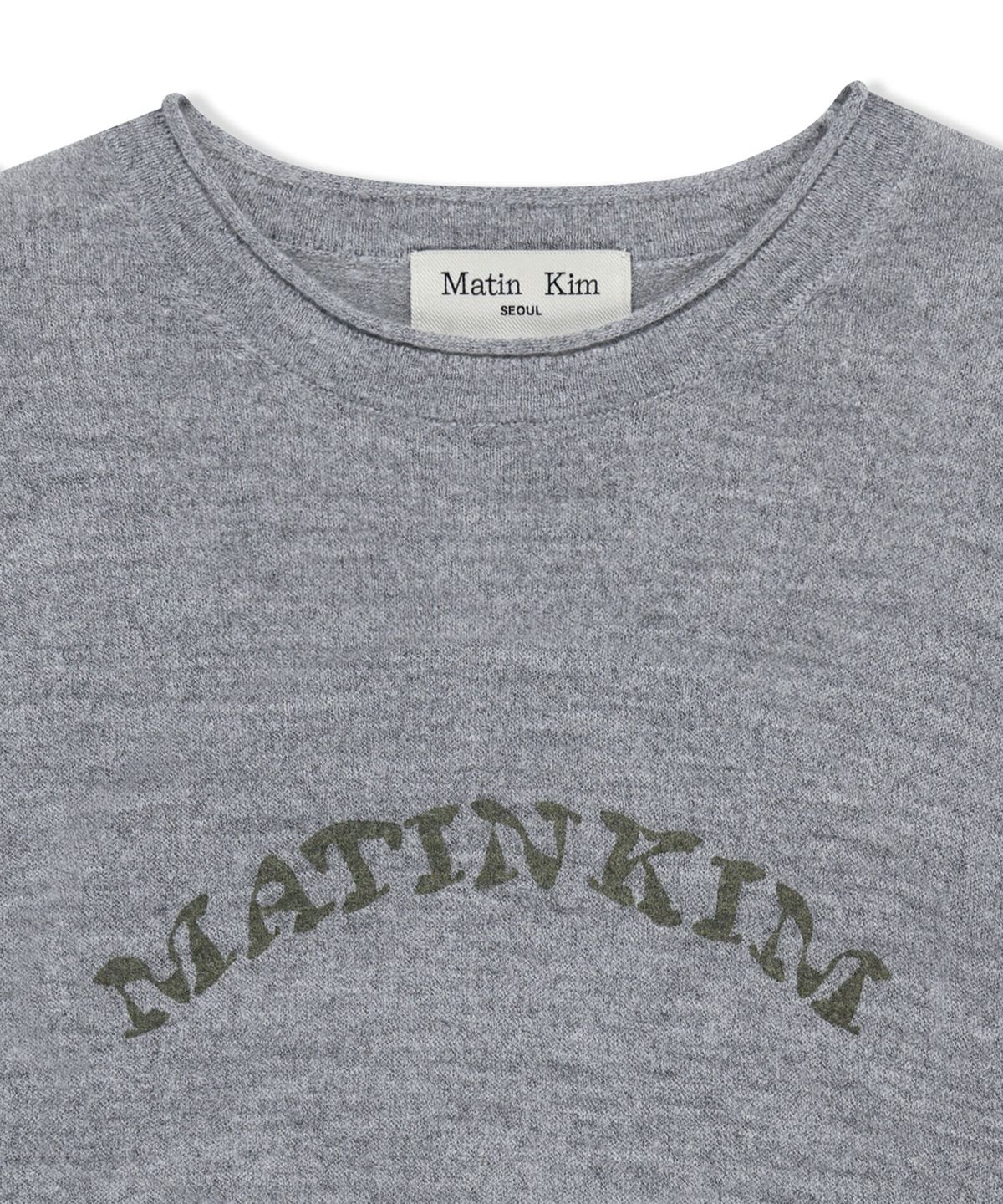 마뗑킴(MATIN KIM) MATIN SLEEVE GRAPHIC SHEER KNIT PULLOVER IN GREY