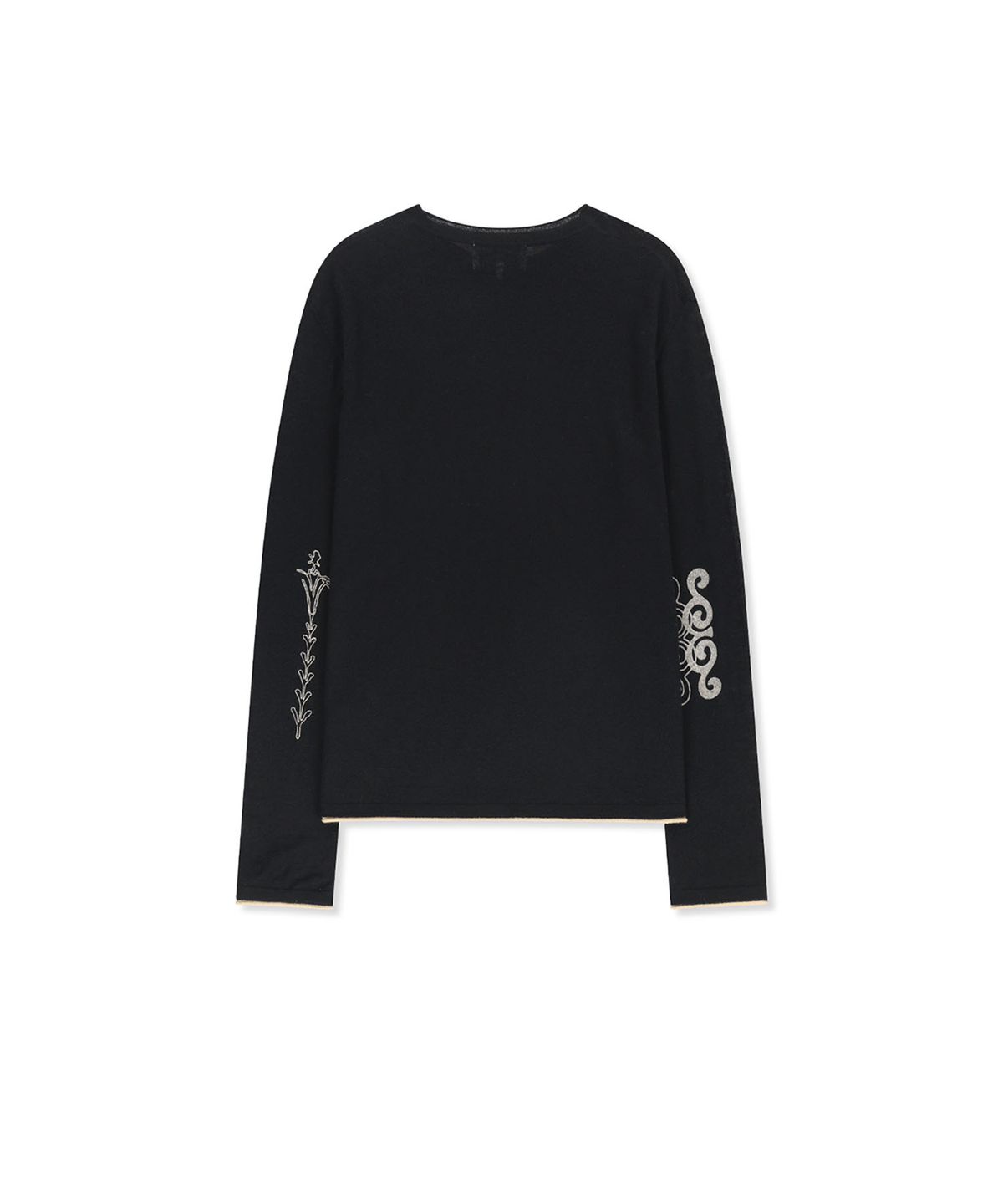 마뗑킴(MATIN KIM) MATIN SLEEVE GRAPHIC SHEER KNIT PULLOVER IN BLACK