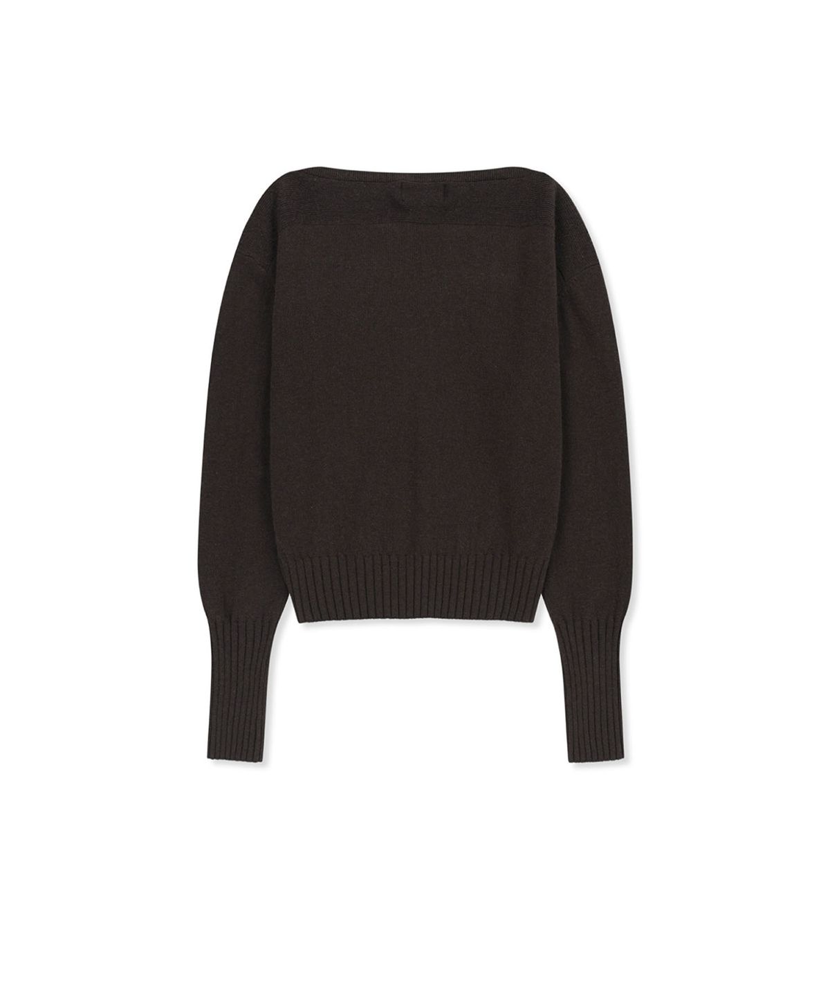 마뗑킴(MATIN KIM) BOAT NECK VOLUME SLEEVE KNIT PULLOVER IN BROWN