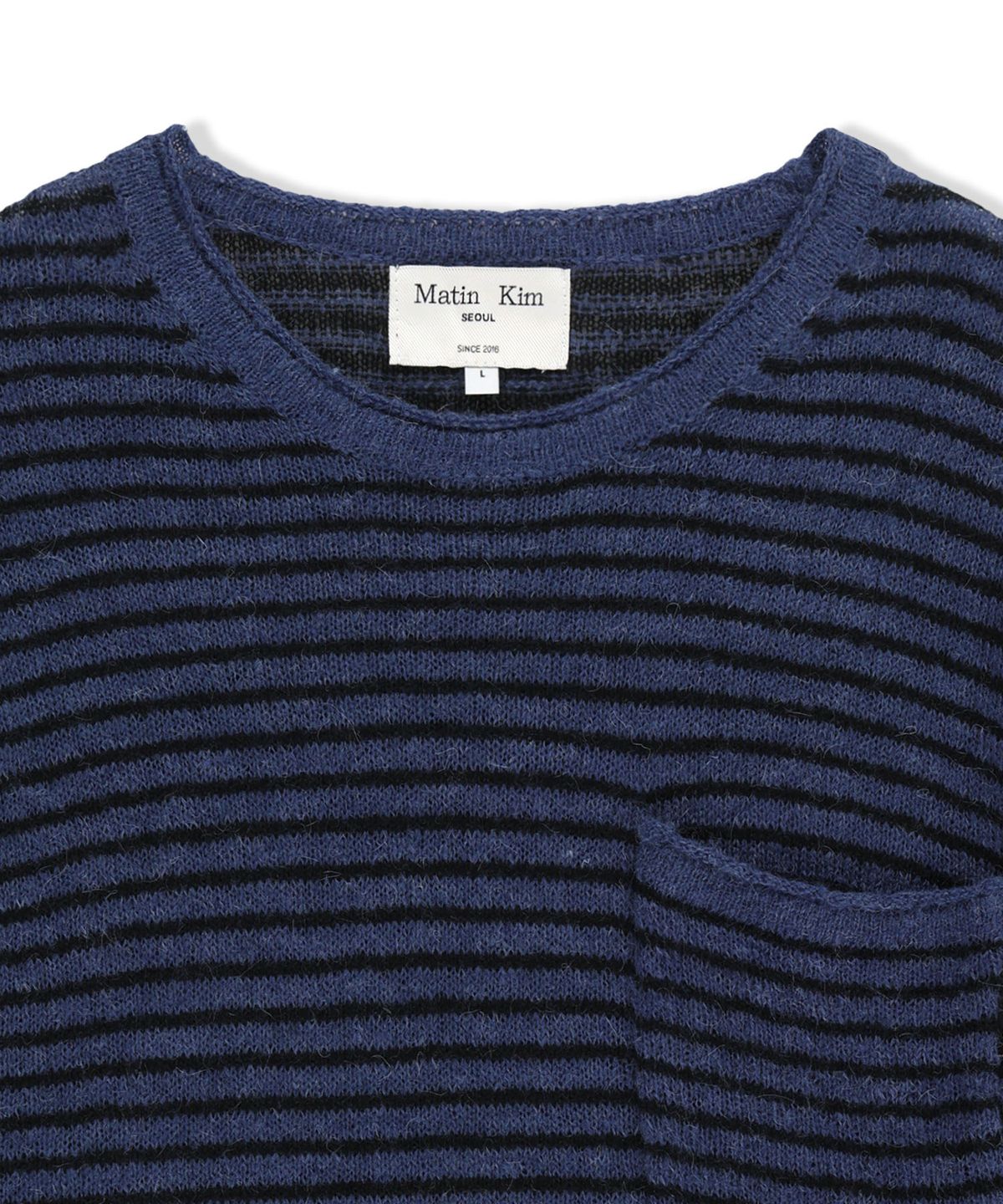 마뗑킴(MATIN KIM) MULTI STRIPE ALPACA BLENDED KNIT PULLOVER IN BLUE
