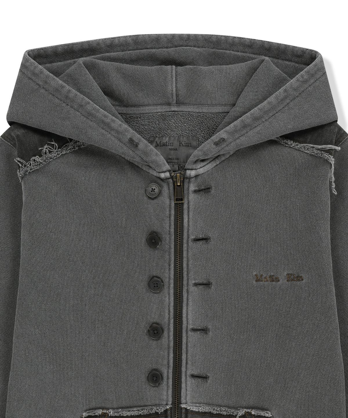 마뗑킴(MATIN KIM) FADED WASHED HOODY ZIP UP IN CHARCOAL