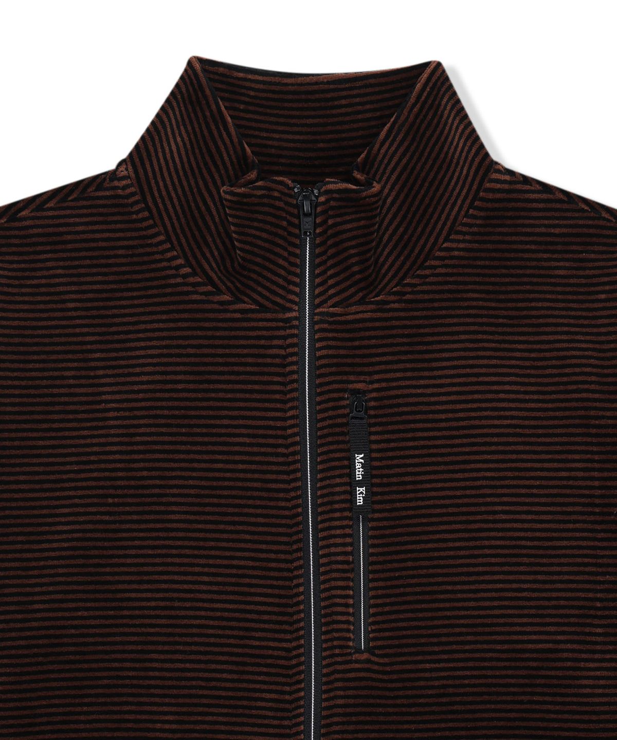 마뗑킴(MATIN KIM) STRIPED VELOUR ZIP UP IN BROWN