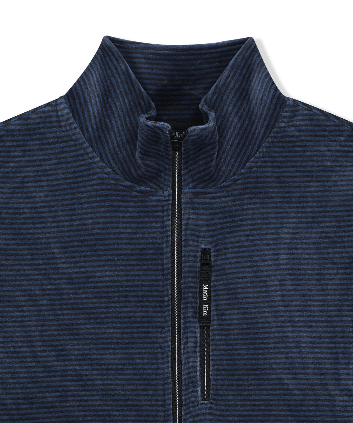 마뗑킴(MATIN KIM) STRIPED VELOUR ZIP UP IN NAVY