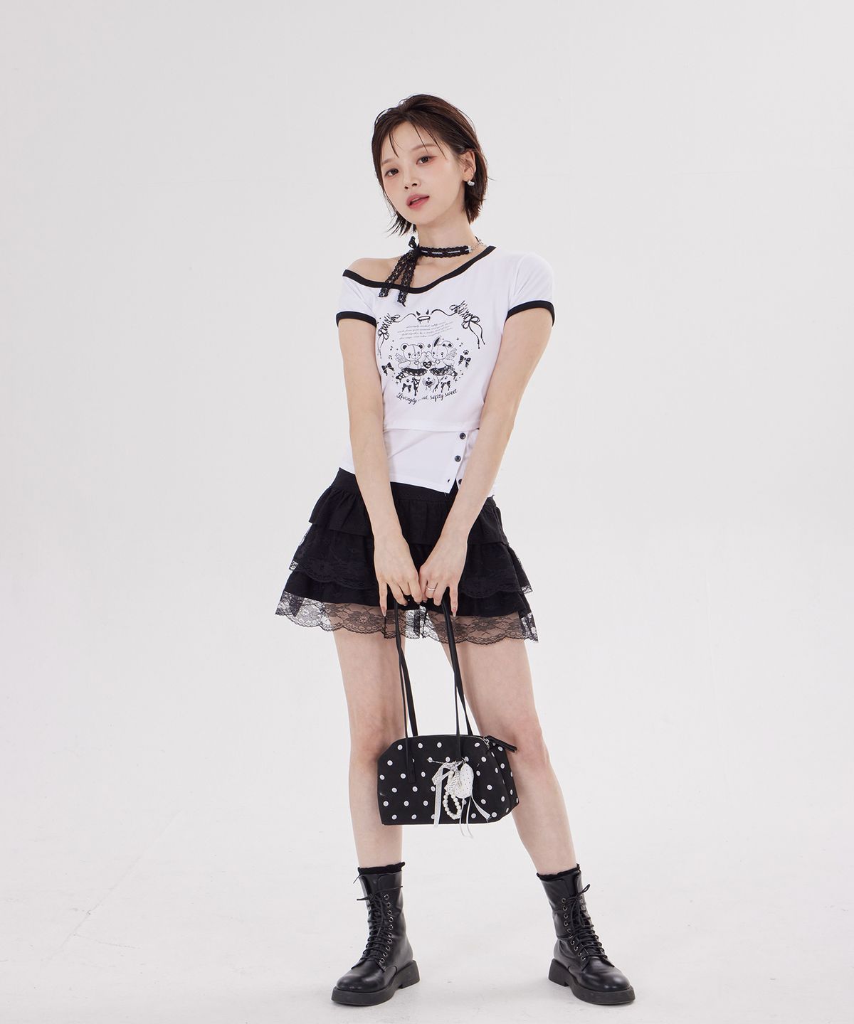 디스펑트(DYSFUNCT) BUTTON SLIT DETAIL LITTLE WINGS T-SHIRT(WHITE)