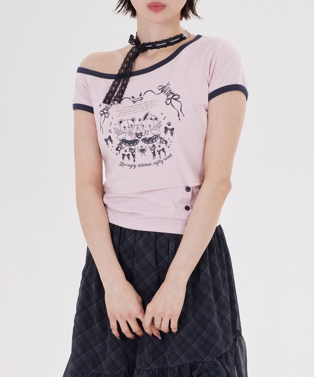 디스펑트(DYSFUNCT) BUTTON SLIT DETAIL LITTLE WINGS T-SHIRT(PINK)