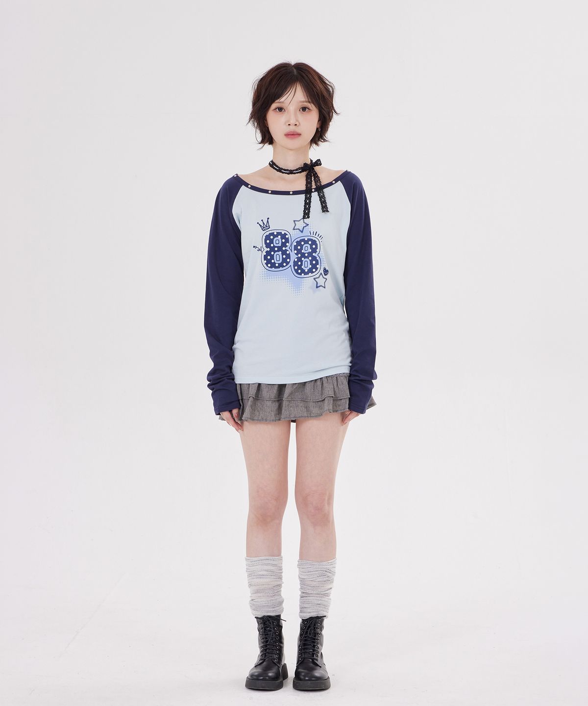 디스펑트(DYSFUNCT) STUDDED RAGLAN PRINT T-SHIRT(SKY BLUE)