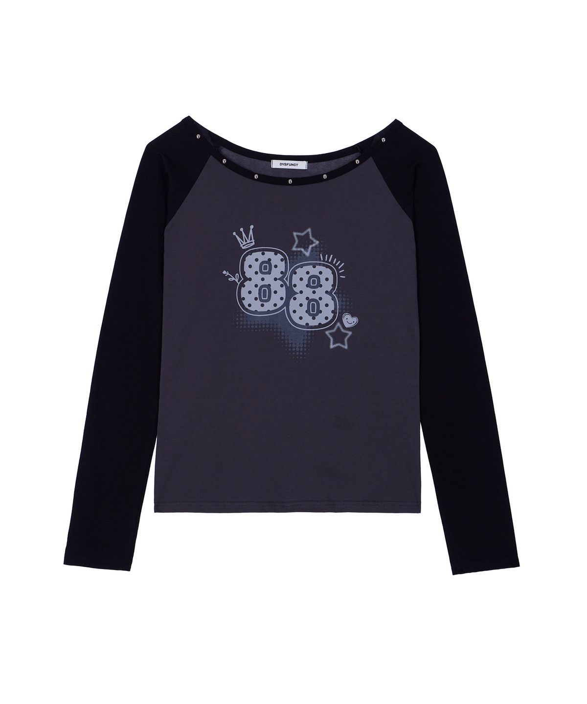 디스펑트(DYSFUNCT) STUDDED RAGLAN PRINT T-SHIRT(CHARCOAL)