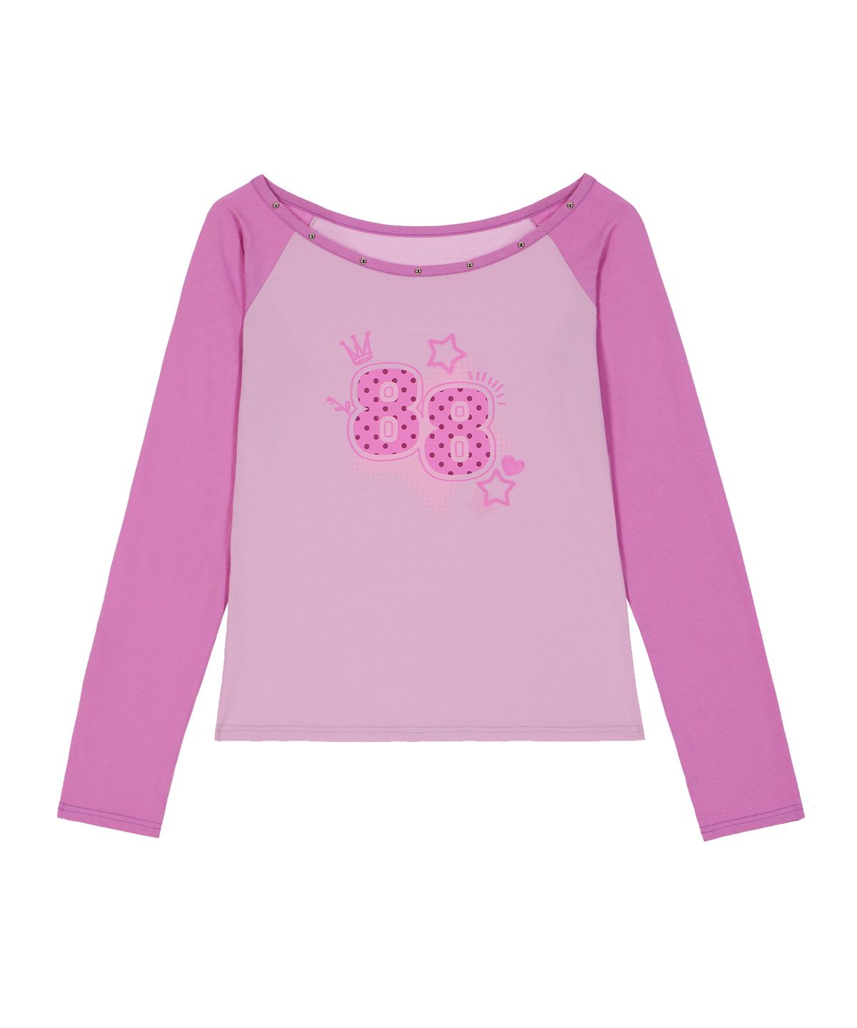 디스펑트(DYSFUNCT) STUDDED RAGLAN PRINT T-SHIRT(PINK)