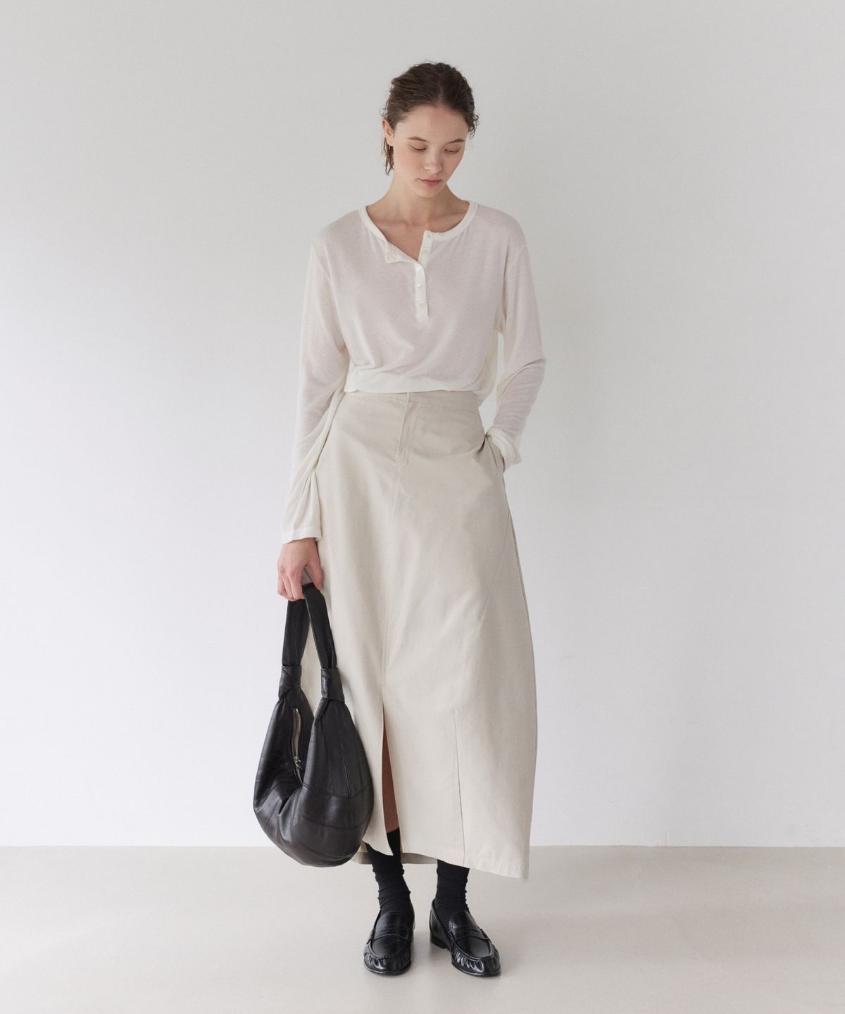 이어닝(YEARNING) SOFT HENLEY NECK LONG SLEEVE, IVORY