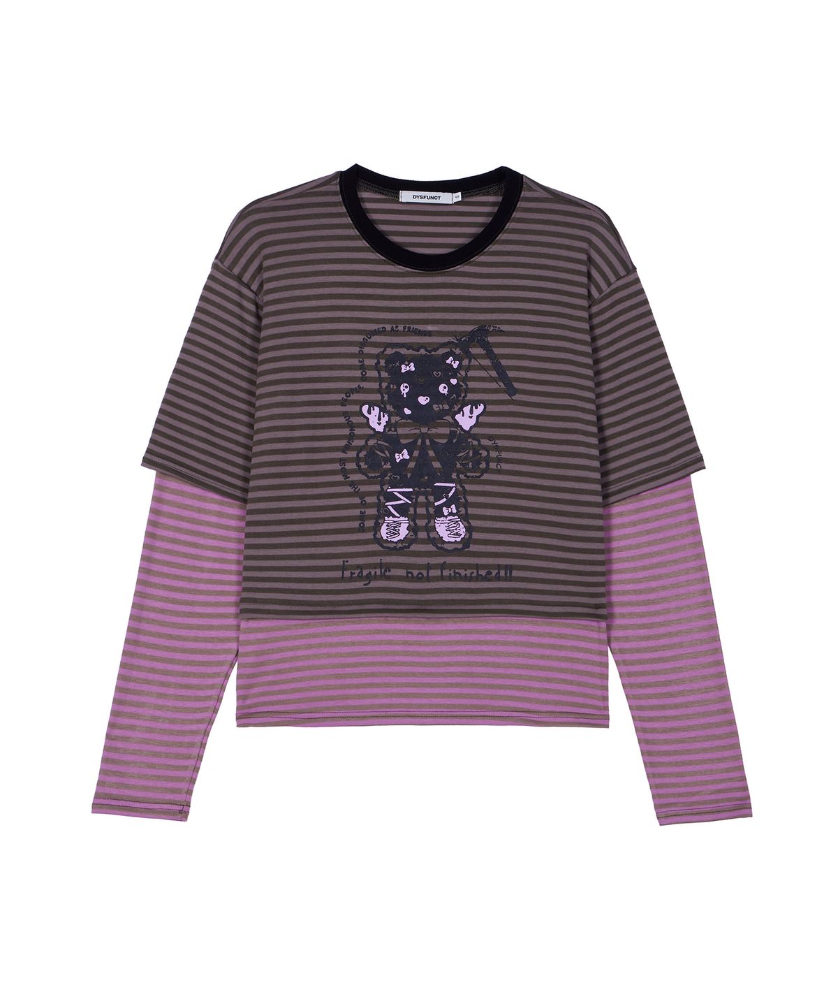 디스펑트(DYSFUNCT) ANGEL HAMMER BEAR STRIPE LAYERED T-SHIRT(KHAKI)