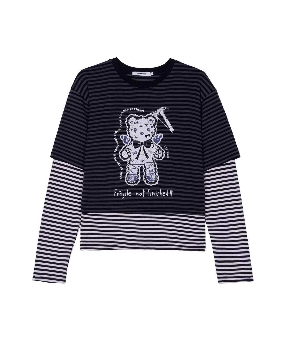 디스펑트(DYSFUNCT) ANGEL HAMMER BEAR STRIPE LAYERED T-SHIRT(CHARCOAL)