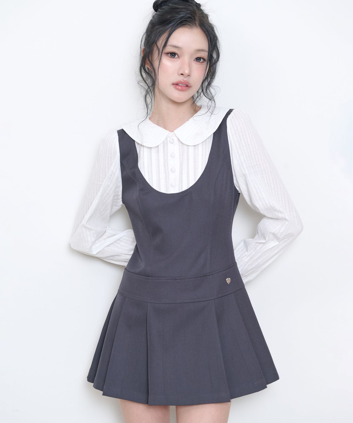 일리고(ILLIGO) 뷔스티에 레이어 원피스 차콜
