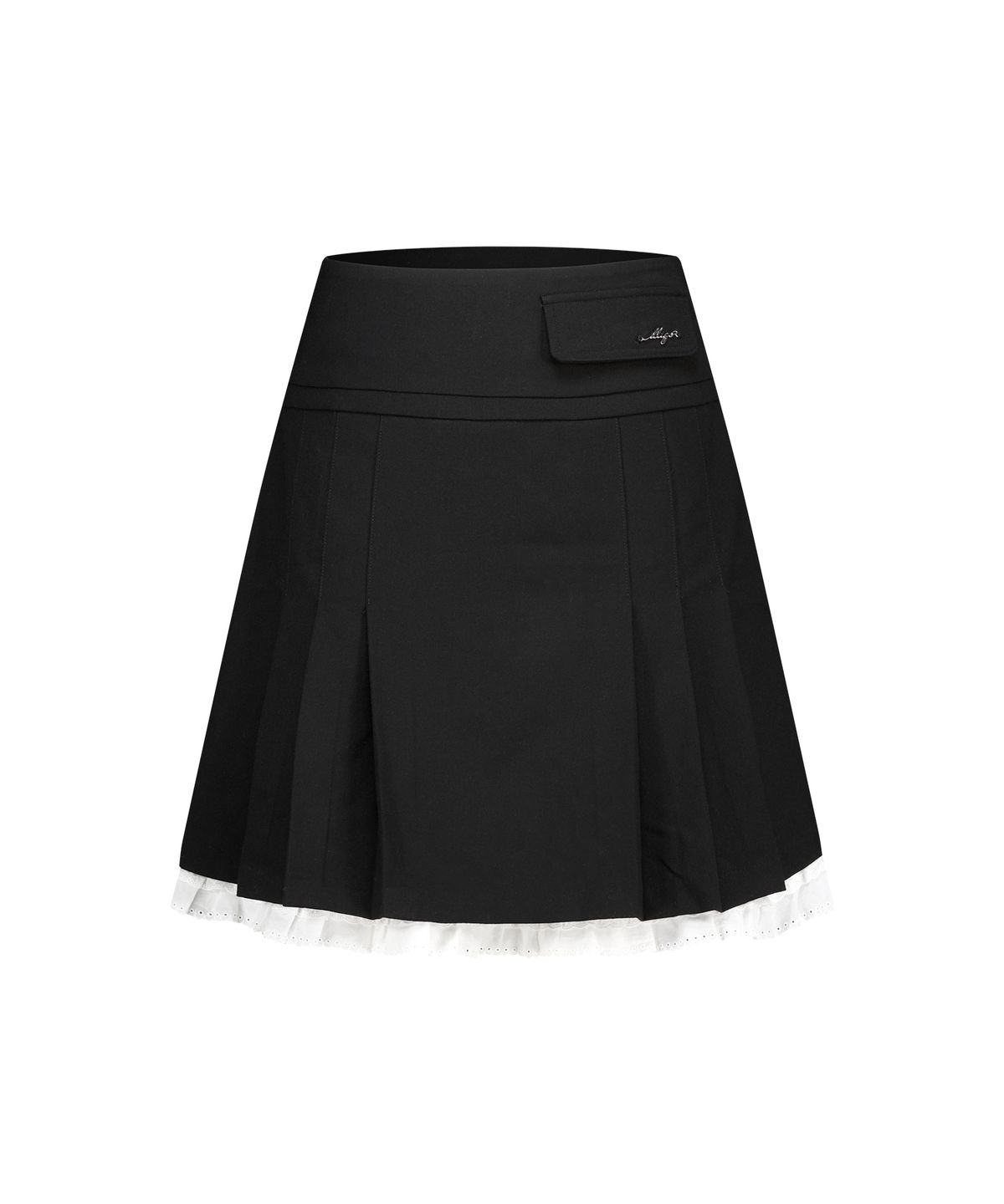 일리고(ILLIGO) 핀턱 레이스 미디 스커트 블랙