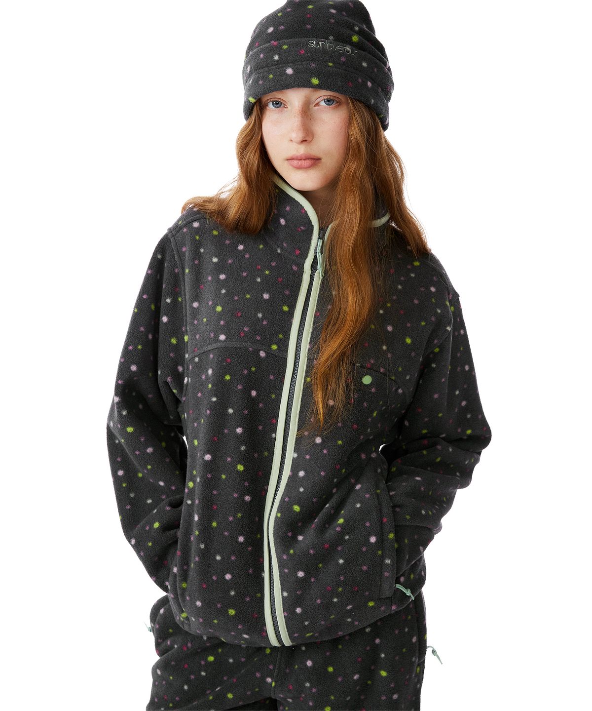 썬러브투어(SUNLOVETOUR) Phase Fleece Beanie Charcoal Dot