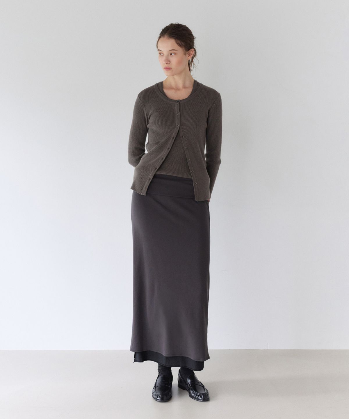 이어닝(YEARNING) RIB KNIT CARDIGAN SET-UP, KHAKI BEIGE