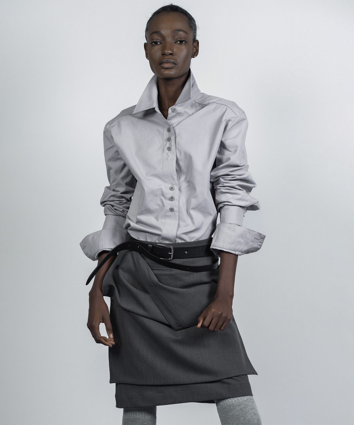 나체(NACHE) DOUBLE CUFFS SHIRTS MISTY GRAY