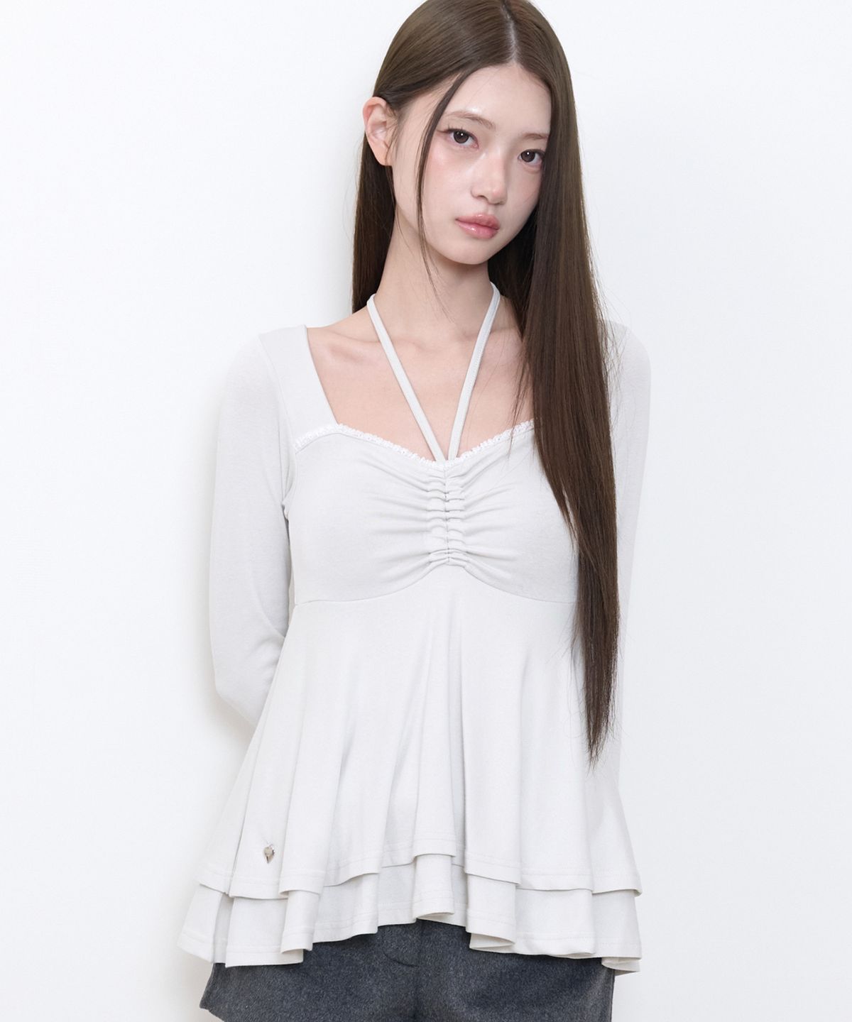 일리고(ILLIGO) 홀터 플레어 롱슬리브 그레이