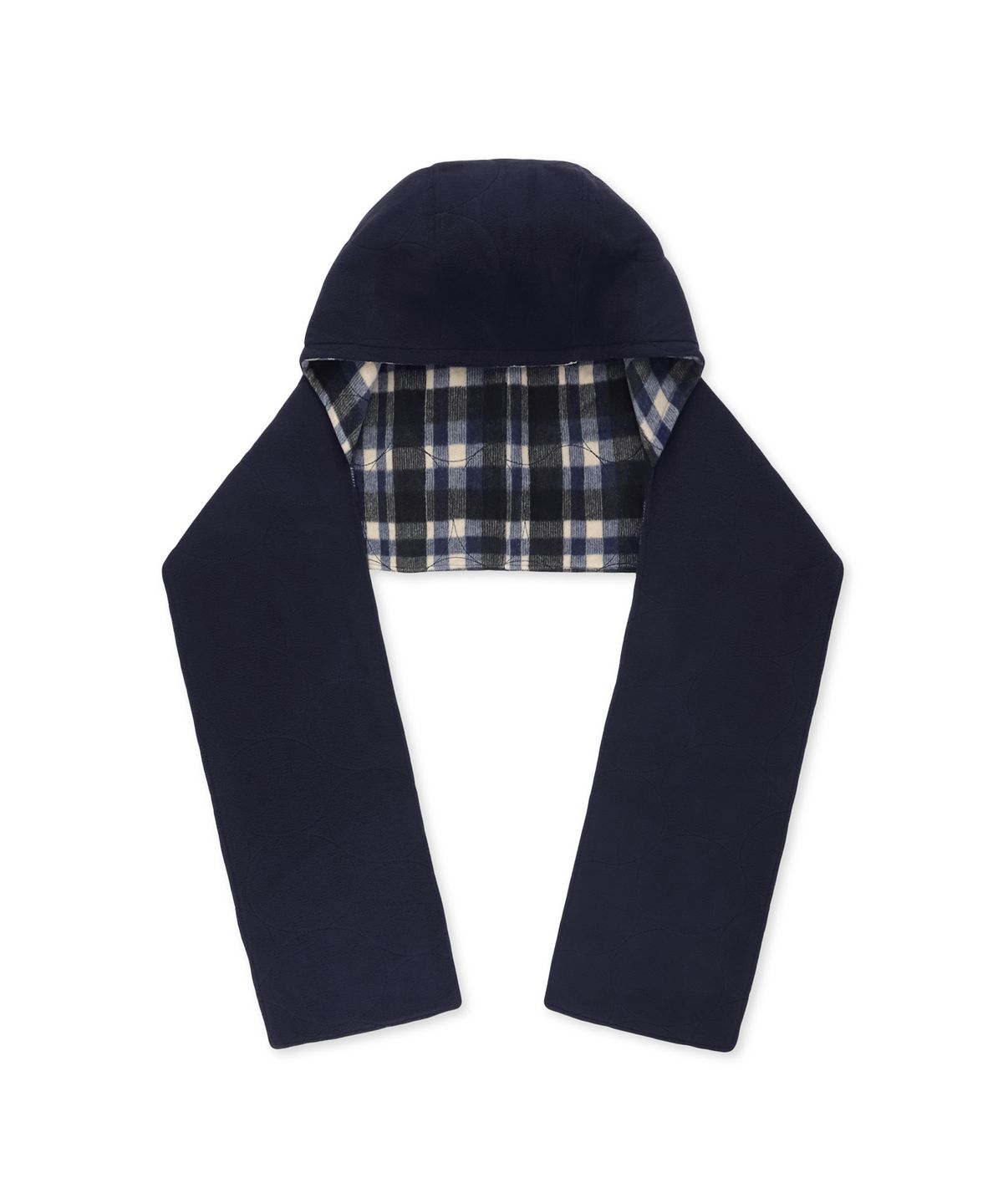 썬러브투어(SUNLOVETOUR) Reversible Fleece Hoodie Scarf Navy Plaid