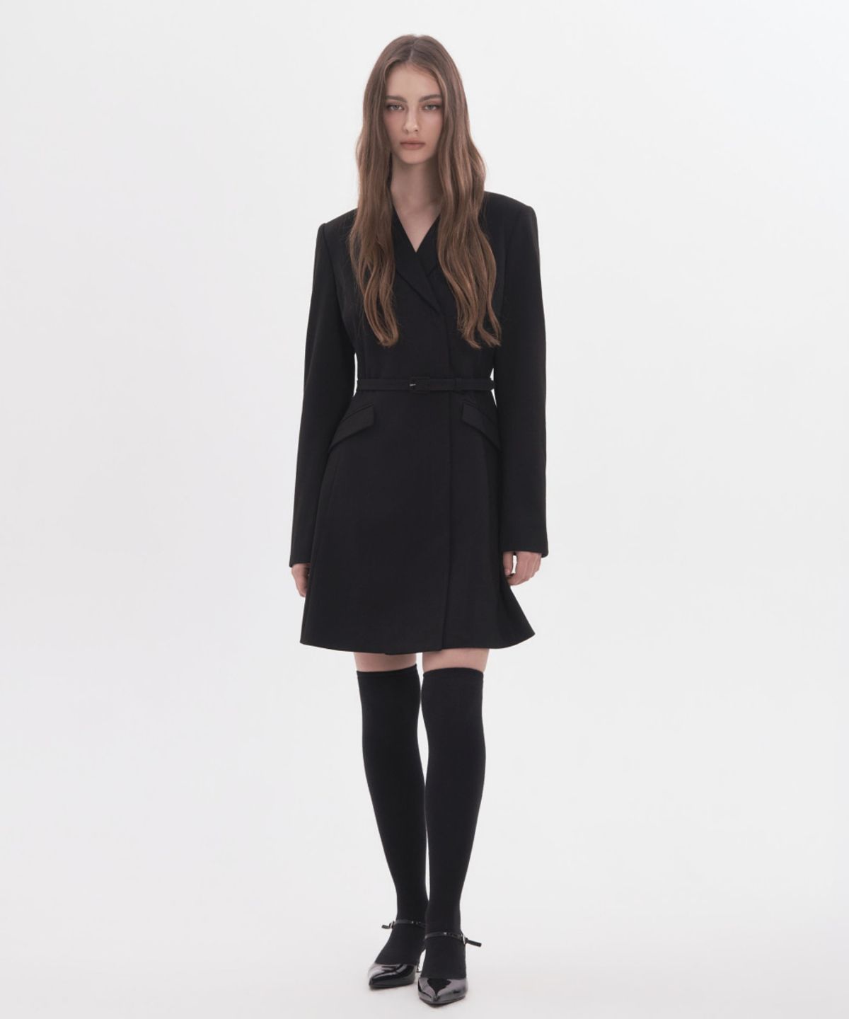 마우솔레움(MAU SOLEUM) Jenn Herringbone Belted Mini Dress - Black