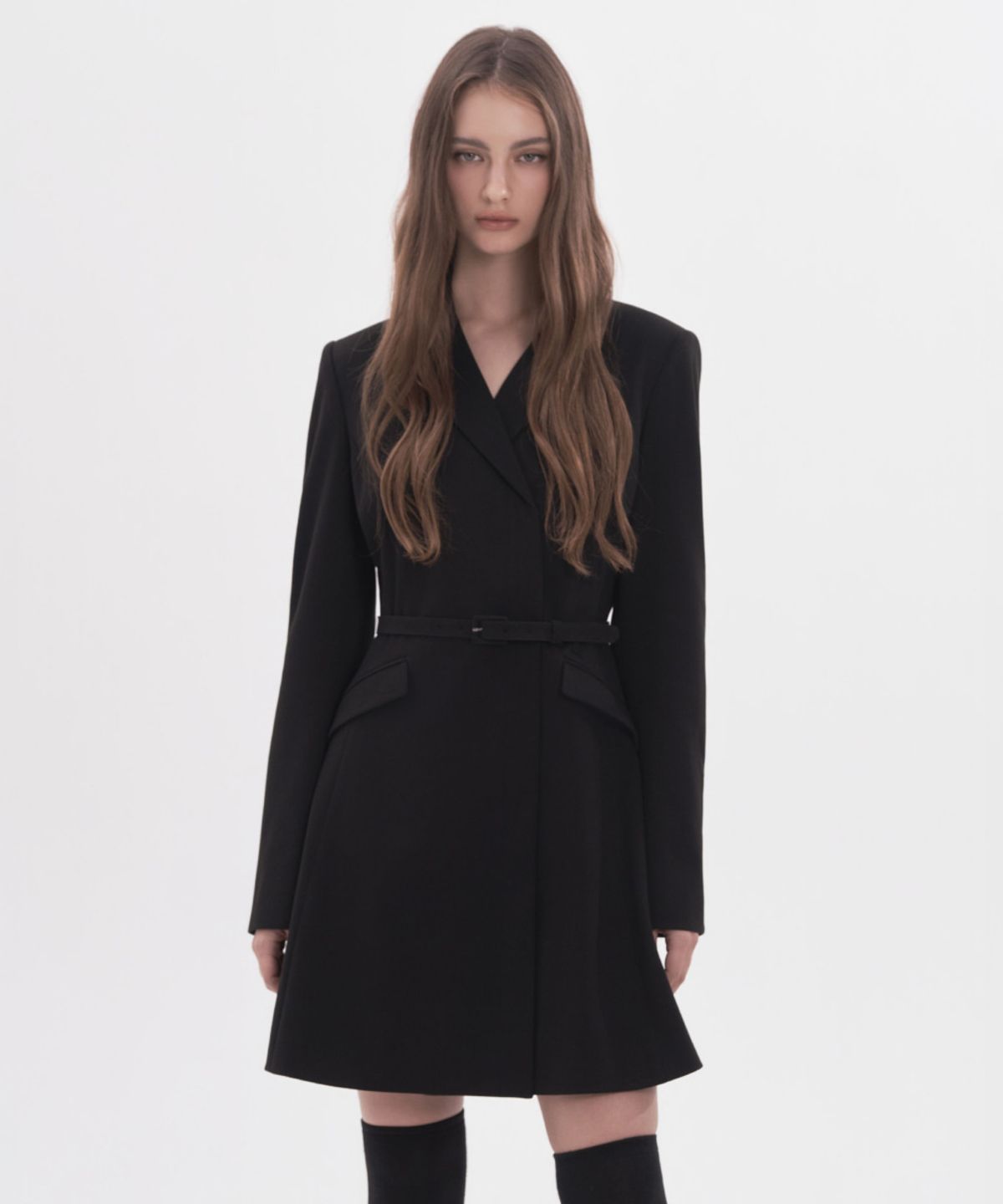 마우솔레움(MAU SOLEUM) Jenn Herringbone Belted Mini Dress - Black