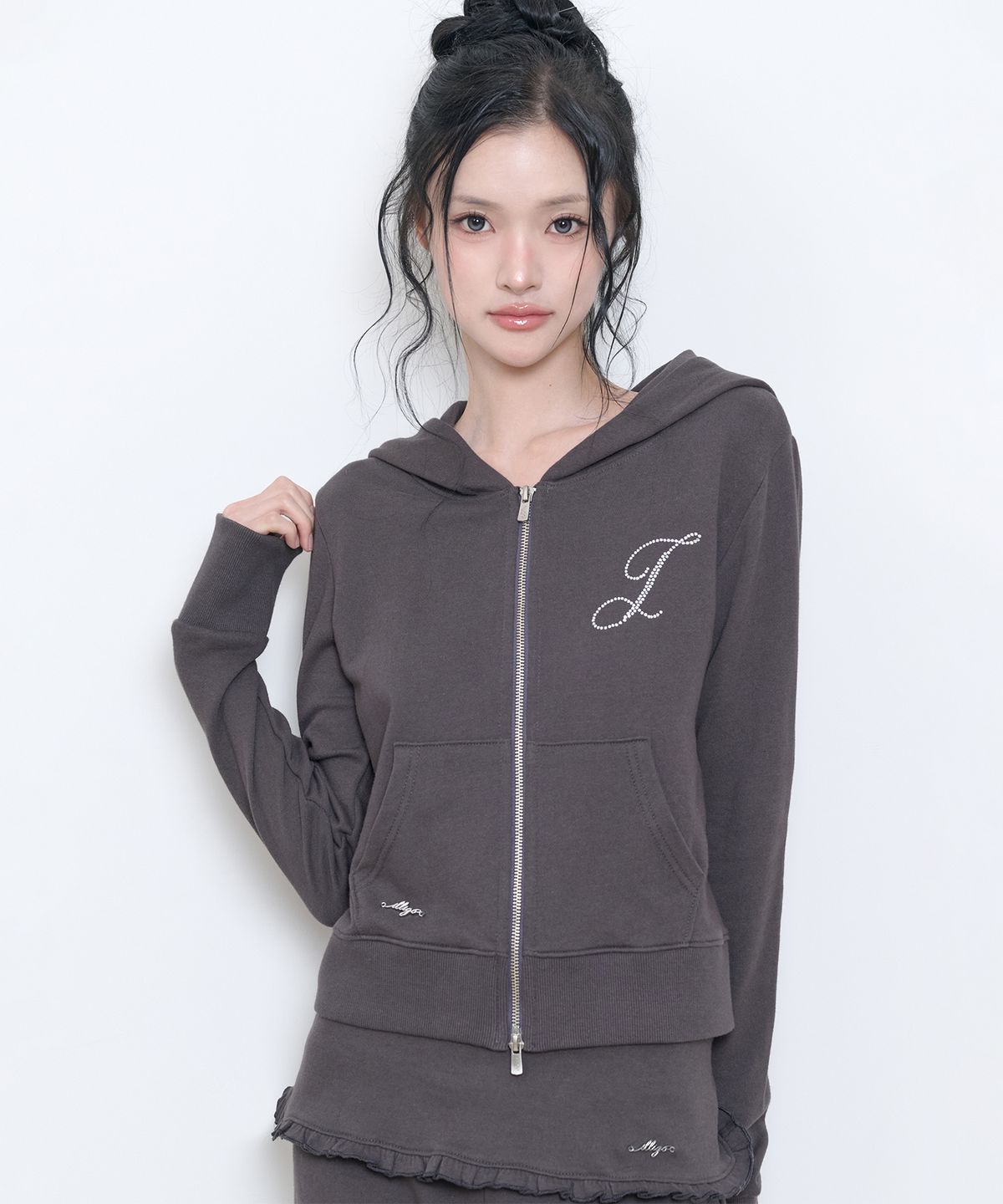 일리고(ILLIGO) 베이직 슬림 후드 집업 차콜