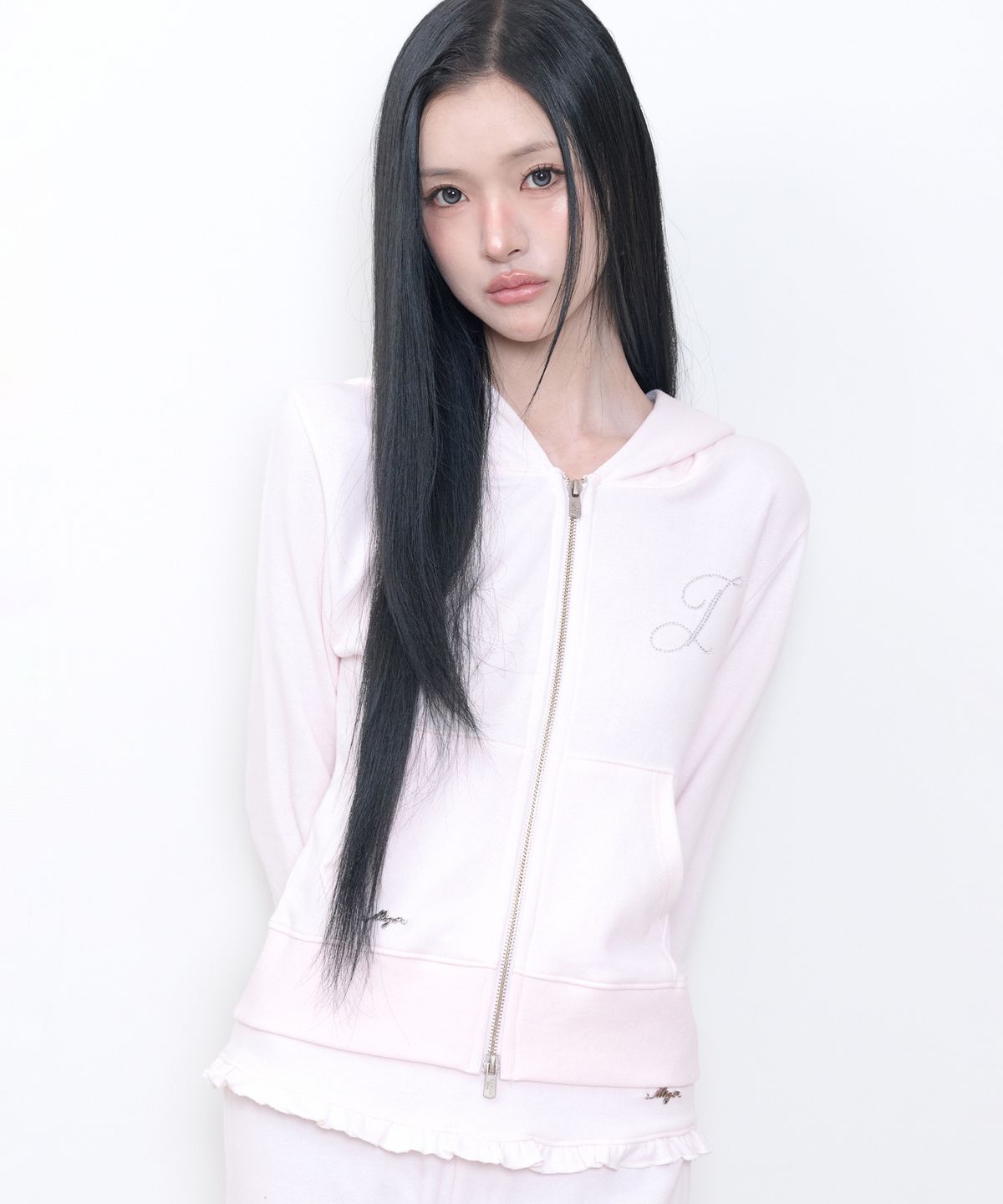 일리고(ILLIGO) 베이직 슬림 후드 집업 핑크