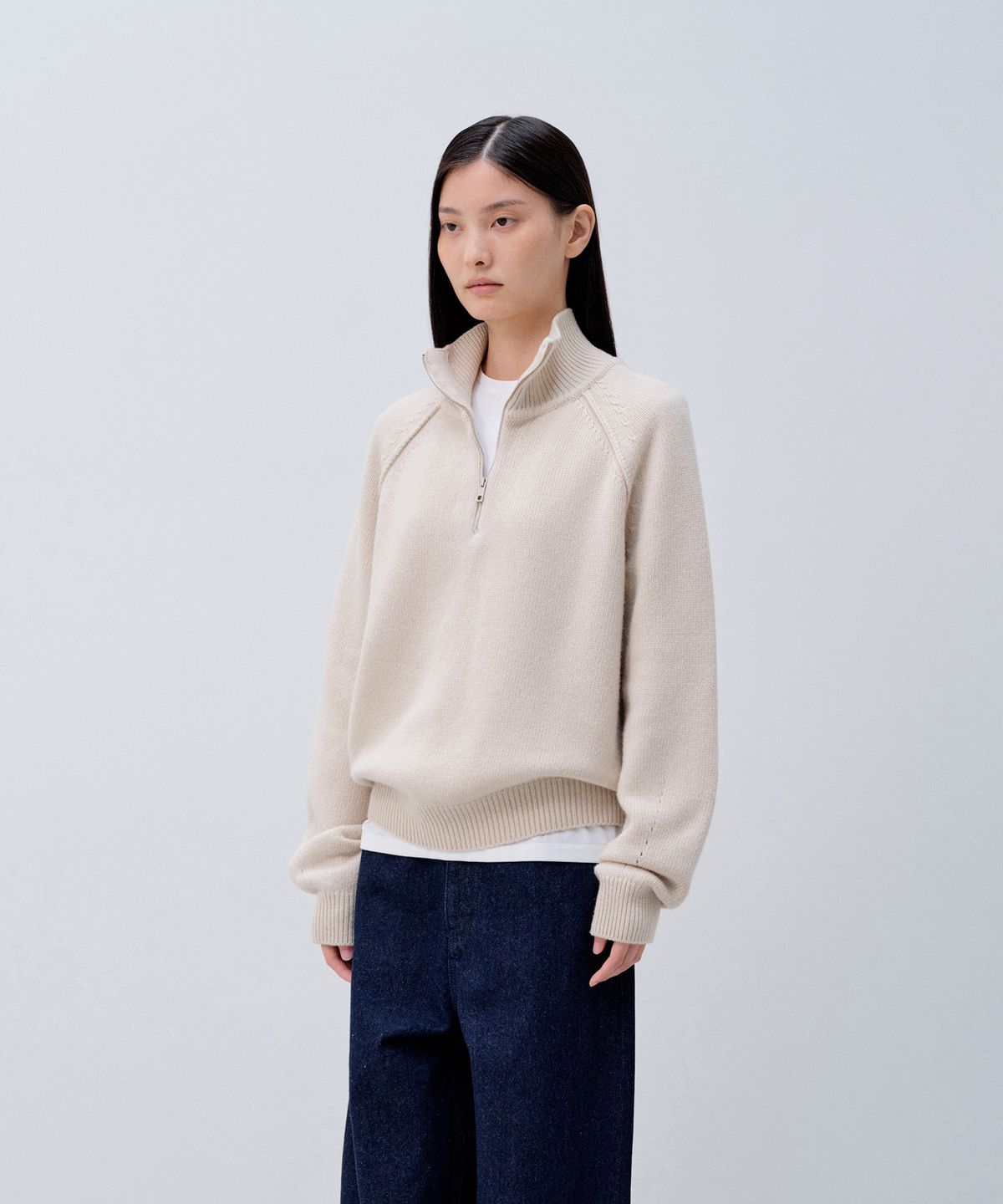 노티아(NOTIA) HIGH NECK HALF ZIPUP KNIT PULLOVER_BEIGE