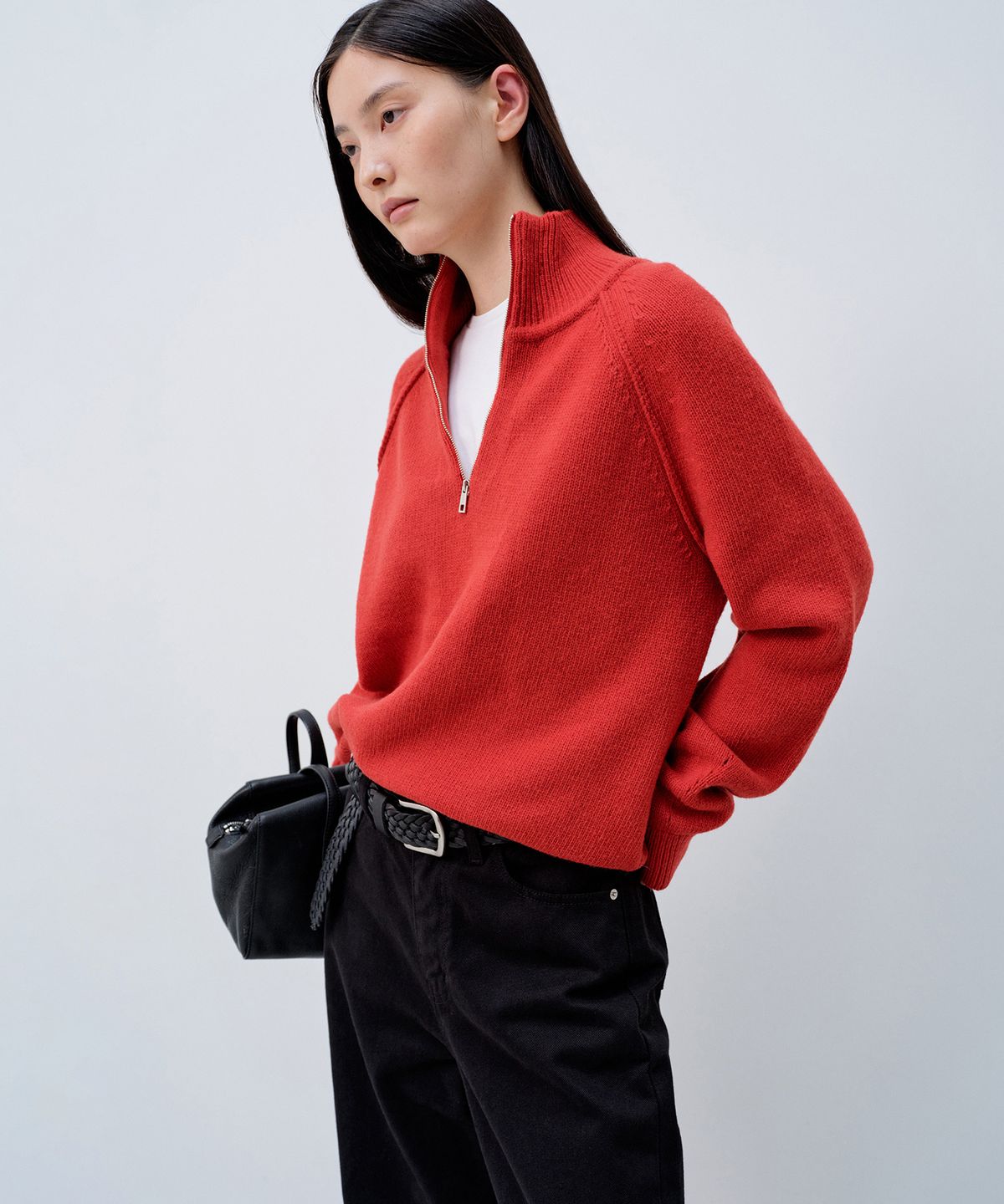노티아(NOTIA) HIGH NECK HALF ZIPUP KNIT PULLOVER_RED ORANGE