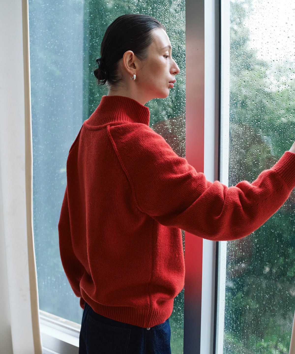 노티아(NOTIA) HIGH NECK HALF ZIPUP KNIT PULLOVER_RED ORANGE
