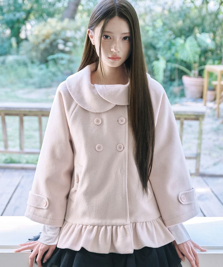 프릴 케이프 코트 핑크