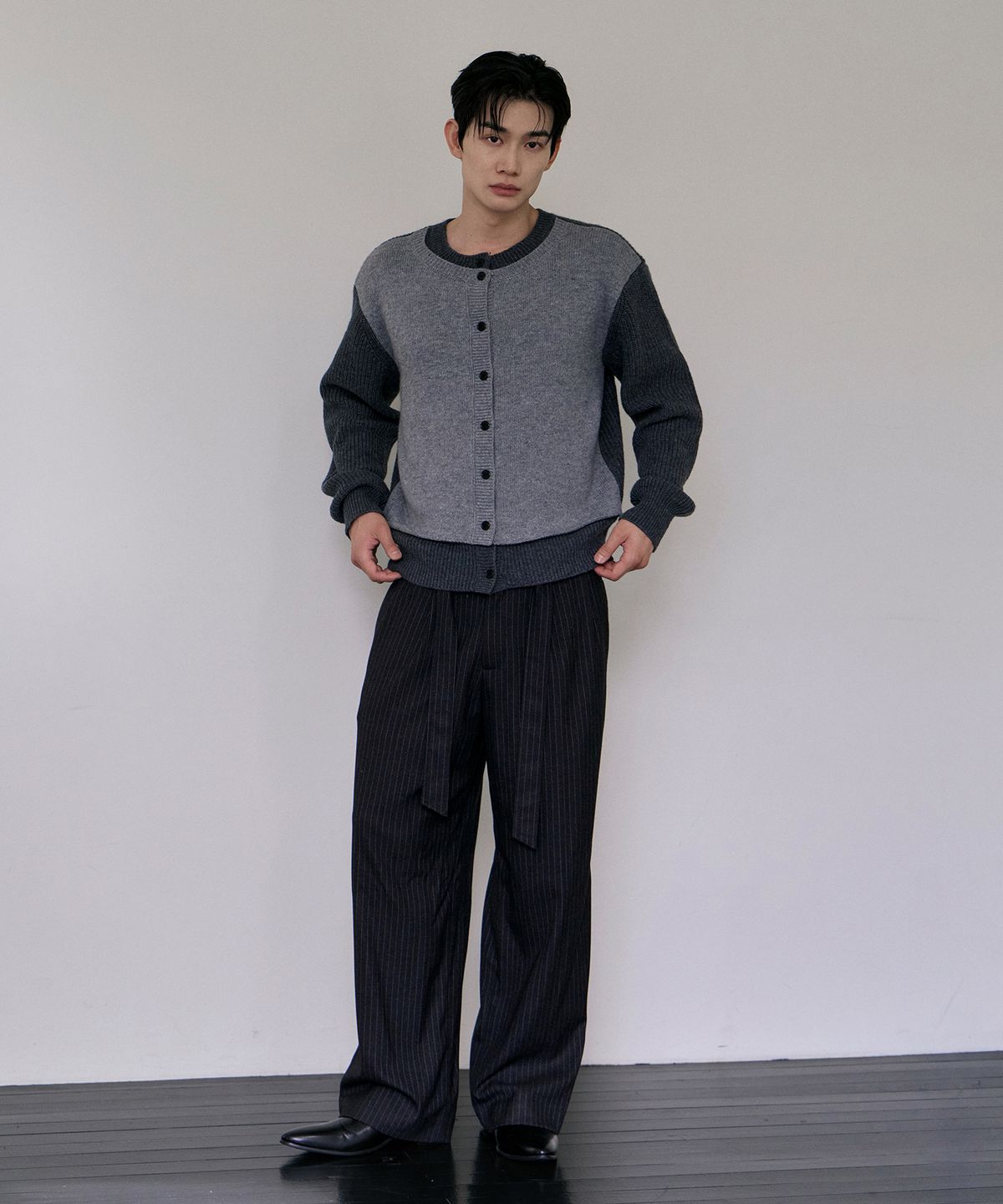 로랑서울(LAURANTSEOUL) Layered wool knit cardigan(Charcoal)